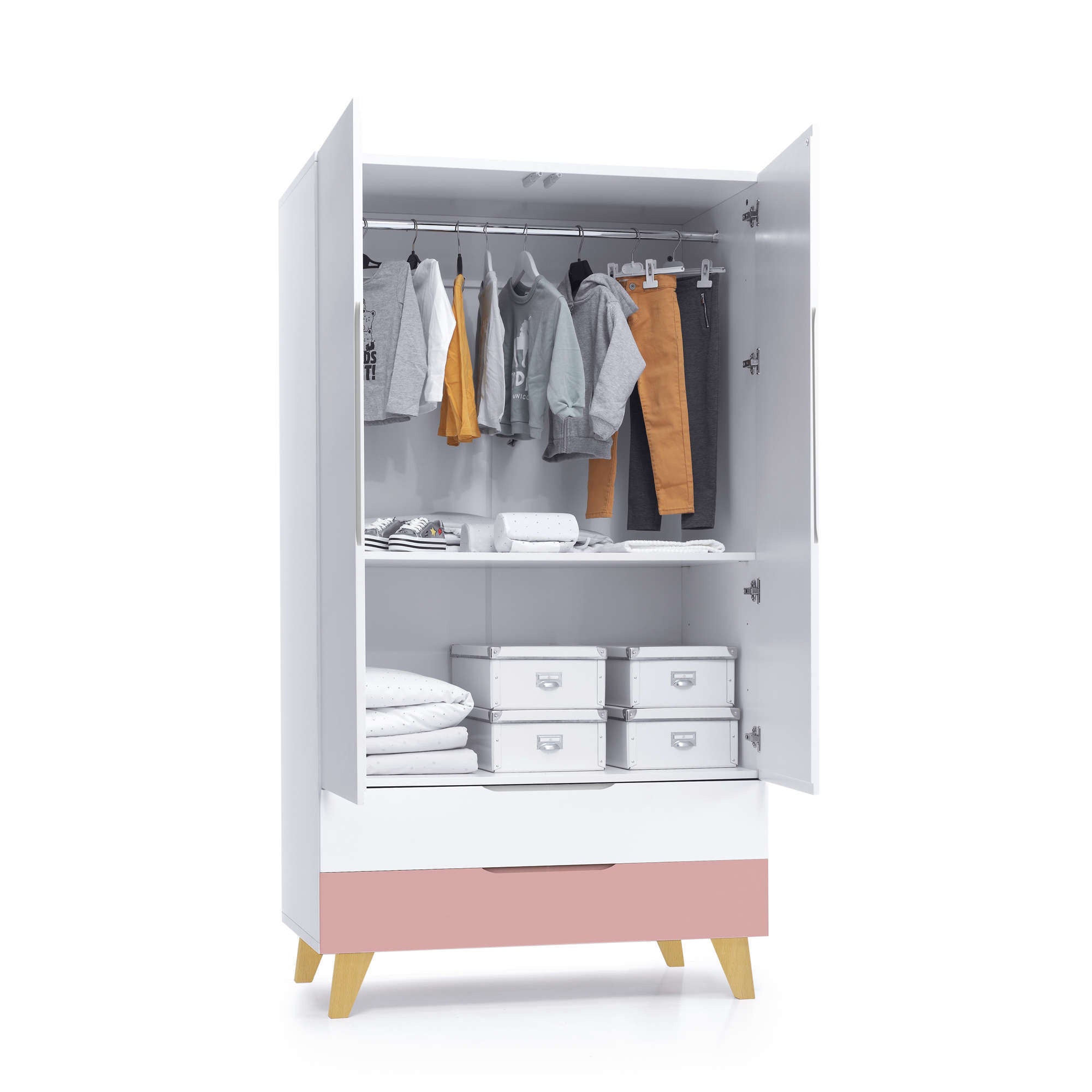 Armario infantil (2 puertas/2 cajones) con patas madera · Nomad