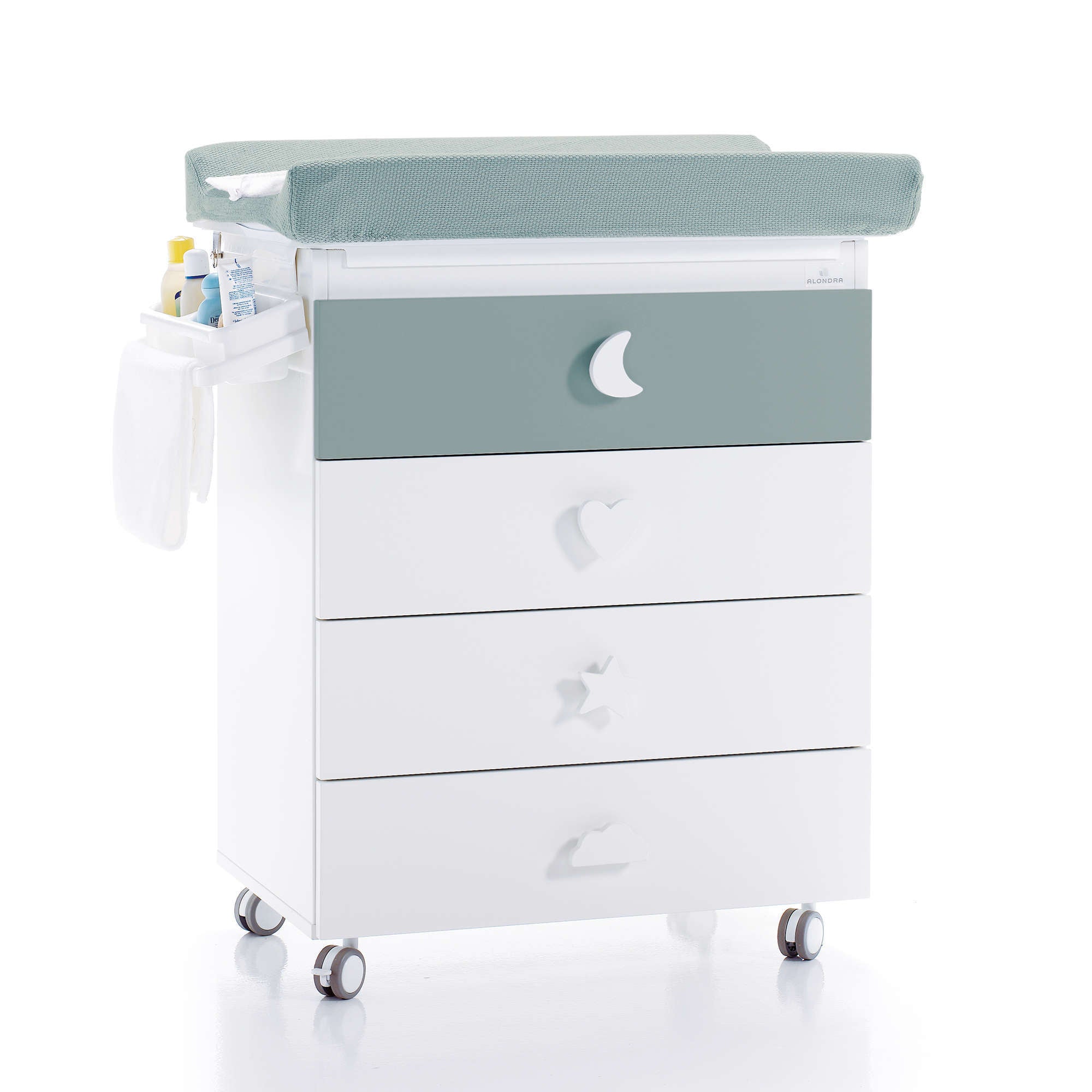 Set de cuna 60x120 cm y bañera para bebé en blanco y verde eucalipto