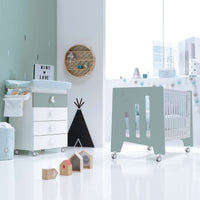 Set de cuna 60x120 cm y bañera para bebé en blanco y verde eucalipto