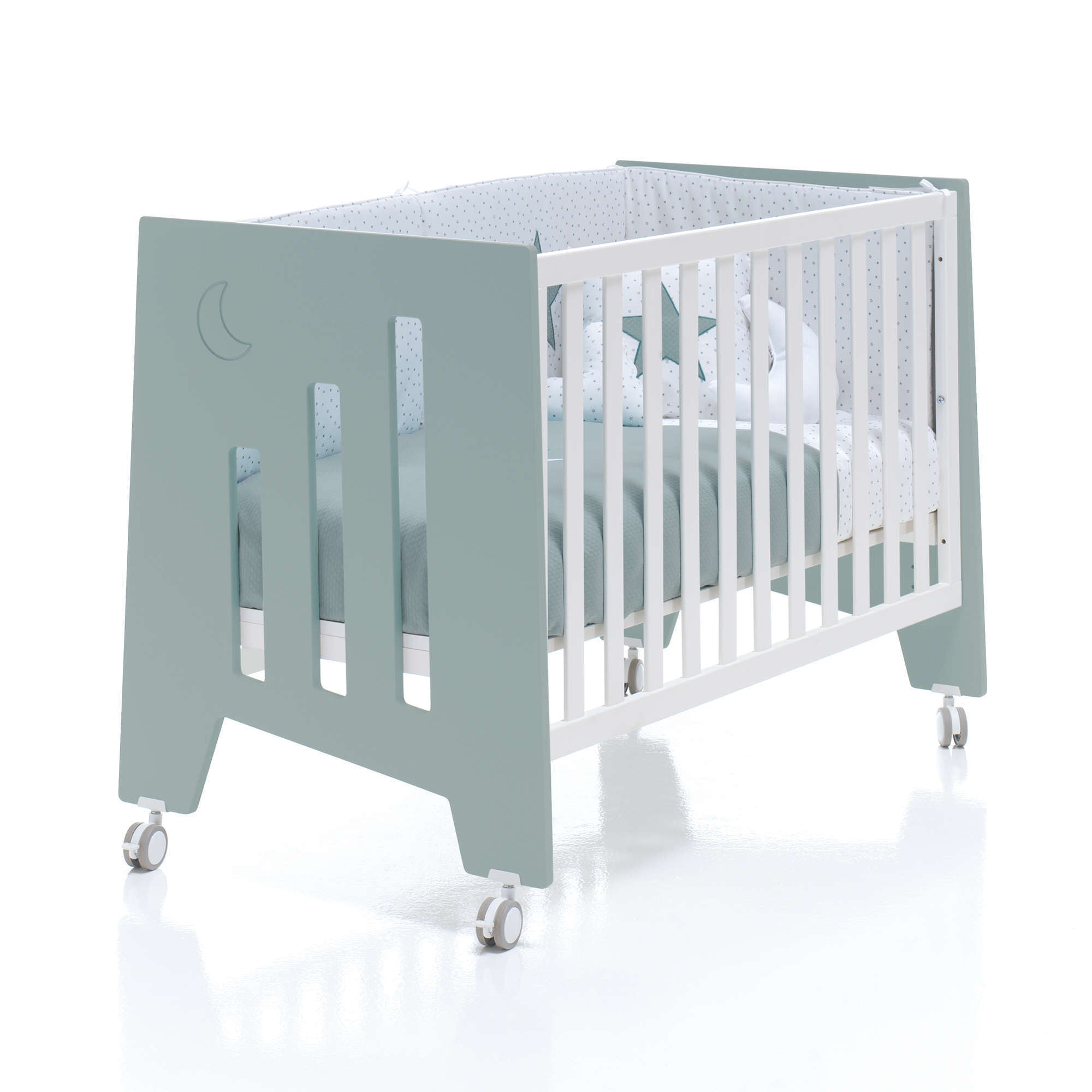 Set de cuna 60x120 cm y bañera para bebé en blanco y verde eucalipto