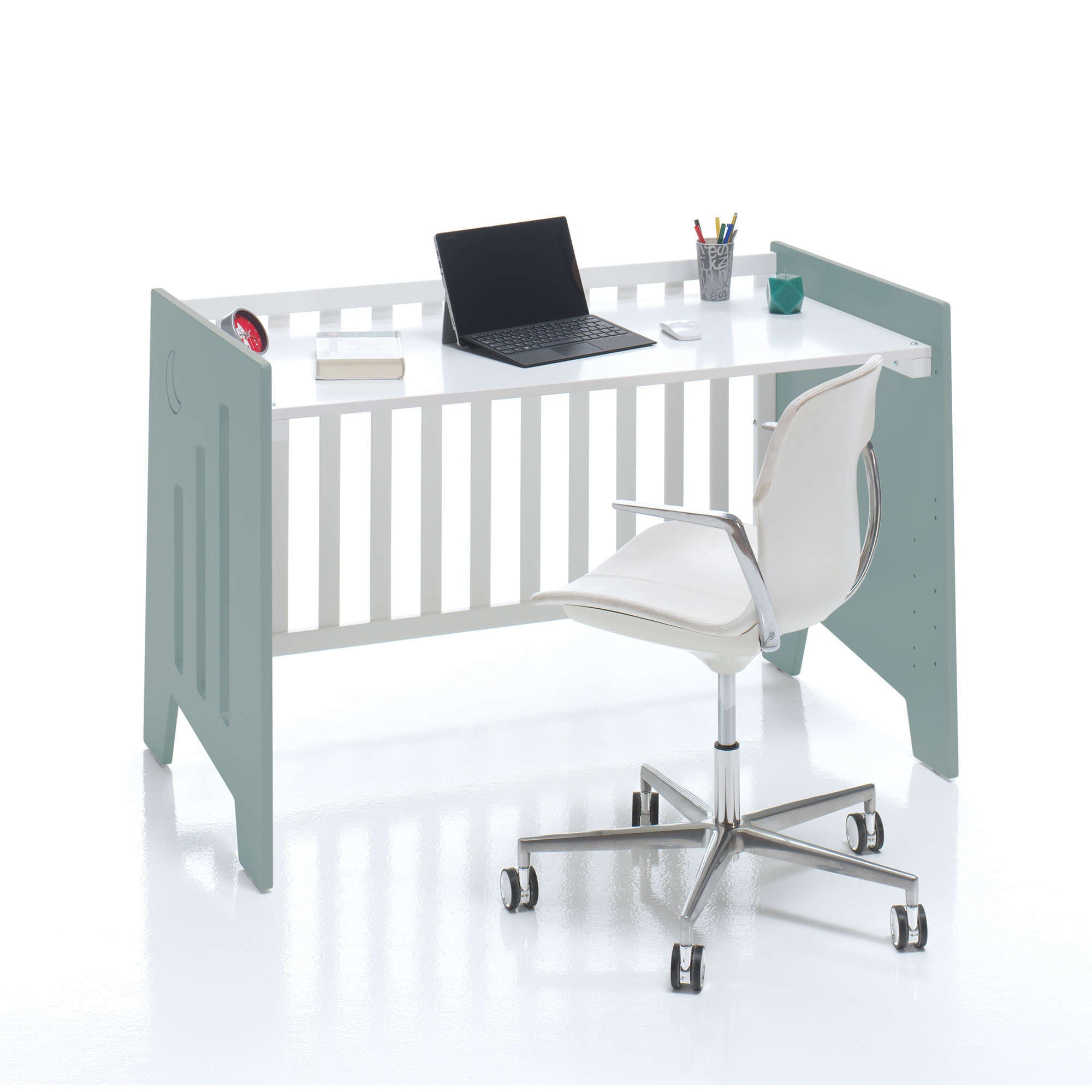 Set de cuna 60x120 cm y bañera para bebé en blanco y verde eucalipto