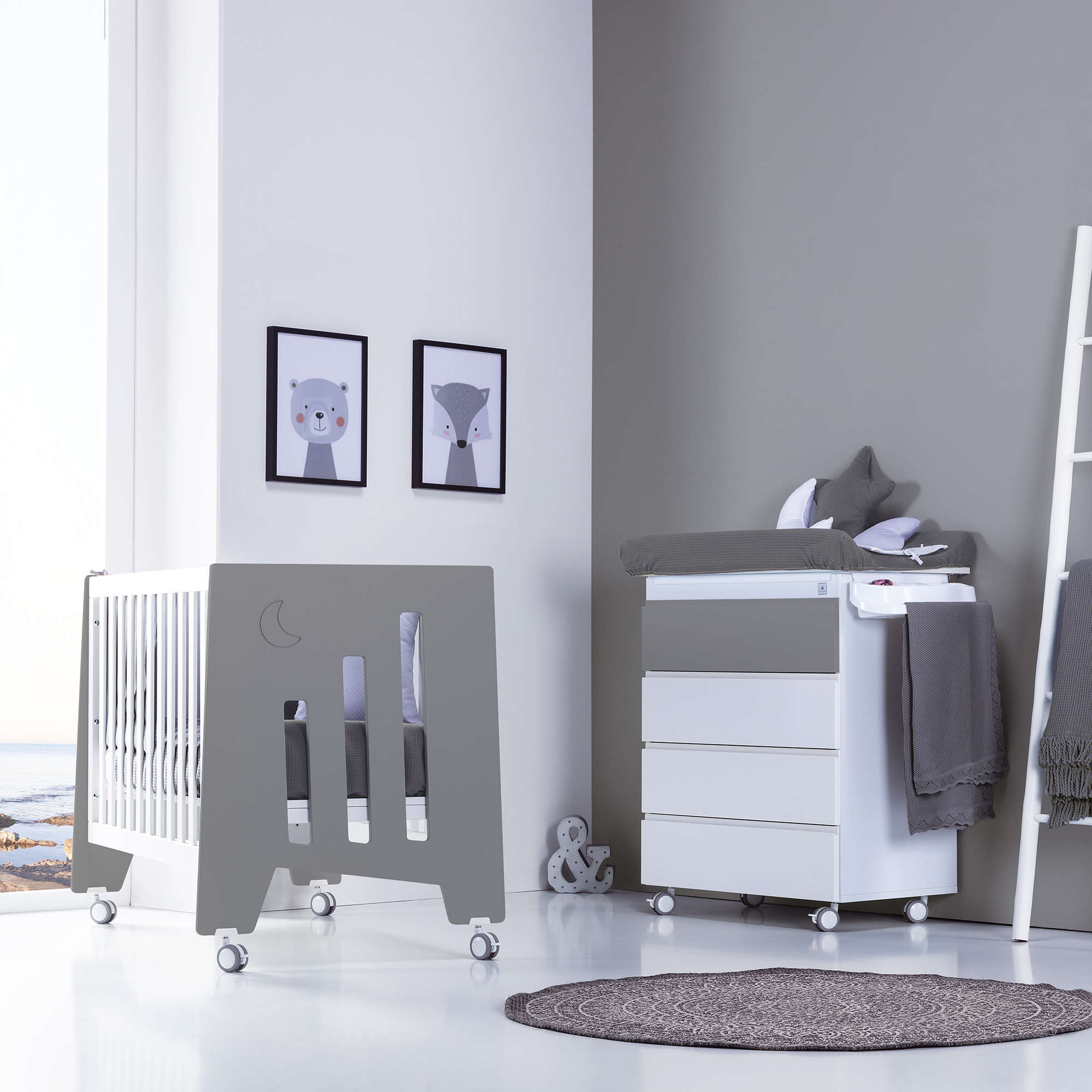 Minicuna 60x80 cm y cuna 60x120 cm (7en1) antracita · Omni Tre Antracita C181T-M7758