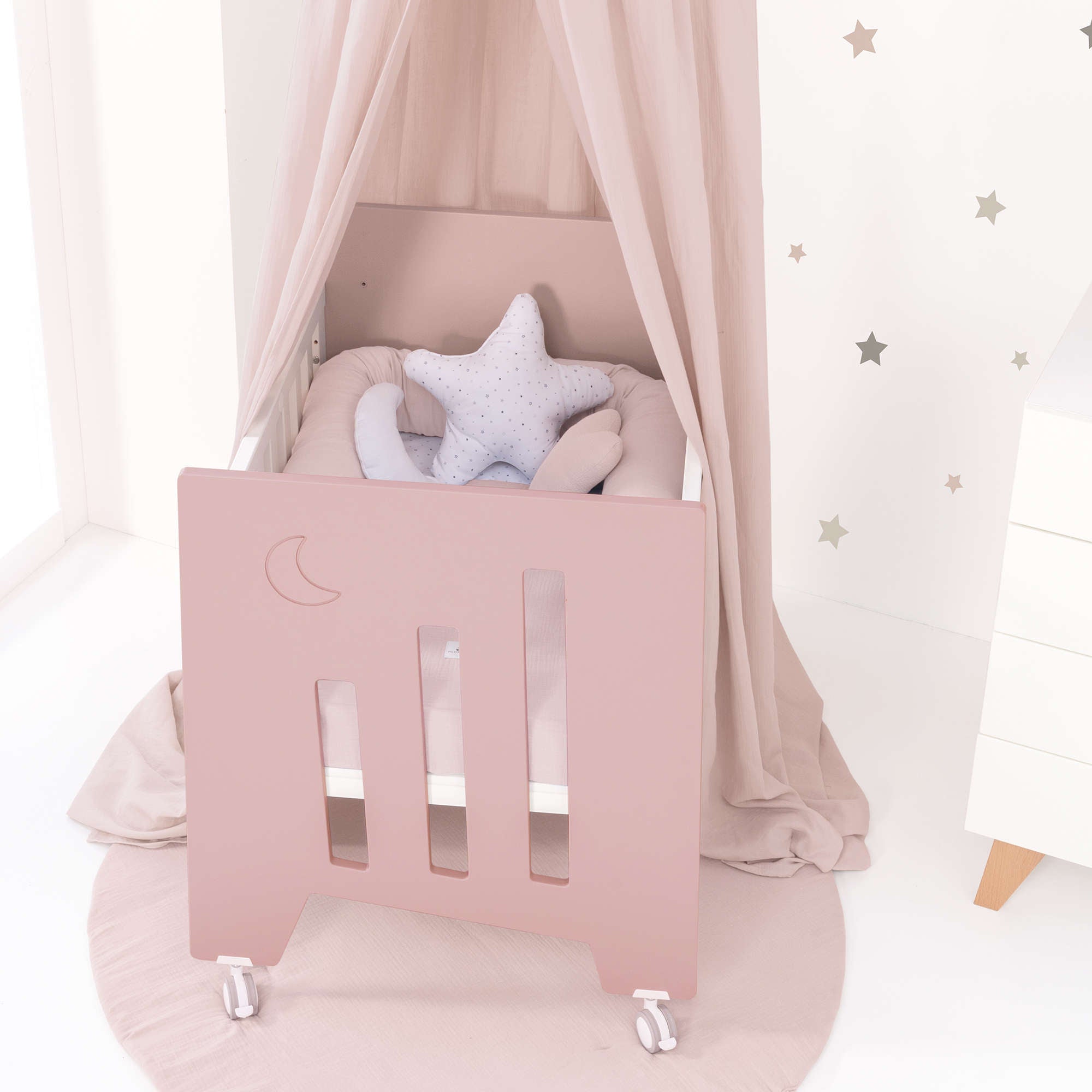 Minicuna colecho (5en1) con ruedas 60x80 cm rosa claro · Omni Uno Flamingo C181A-M7742