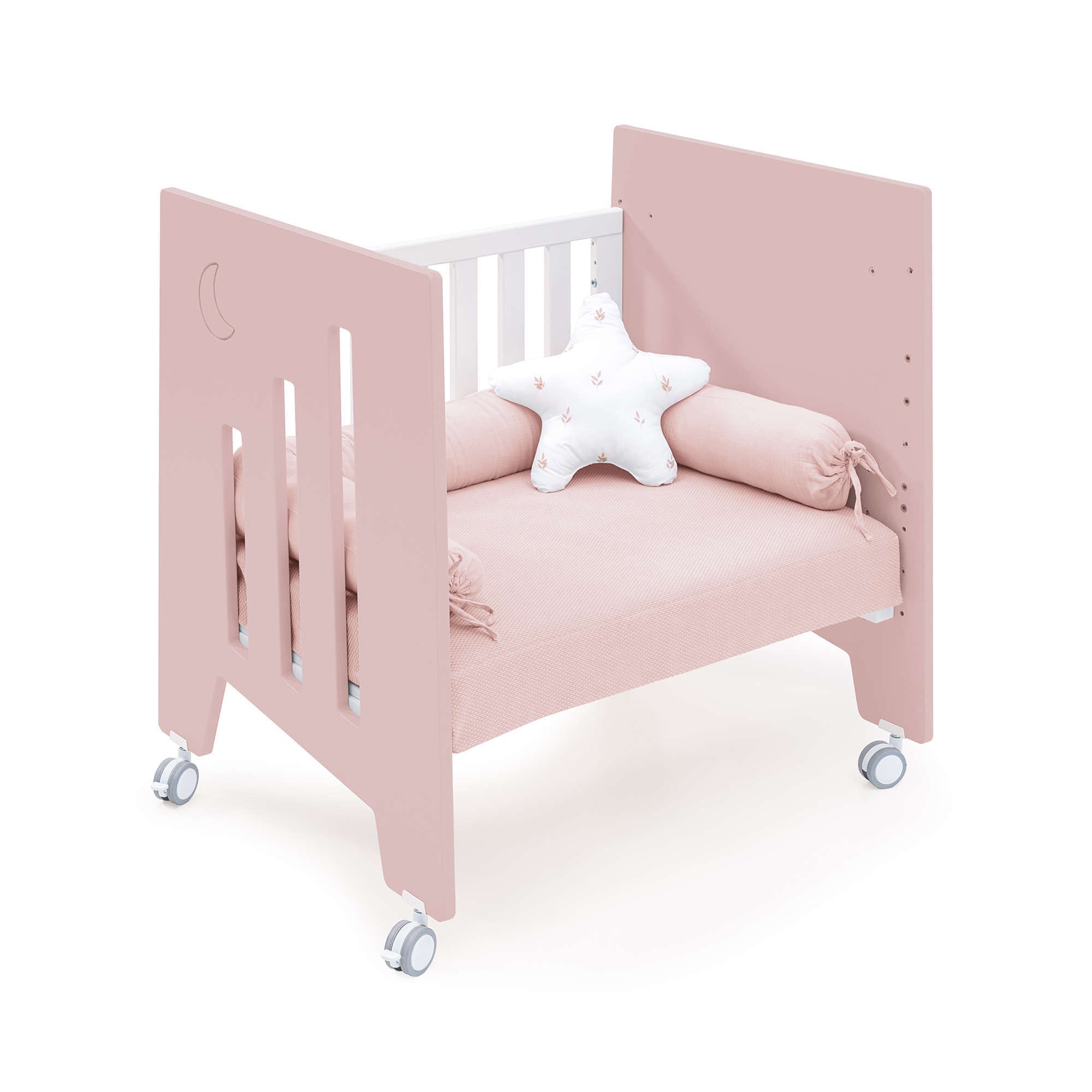 Minicuna colecho (5en1) con ruedas 60x80 cm rosa claro · Omni Uno Flamingo C181A-M7742