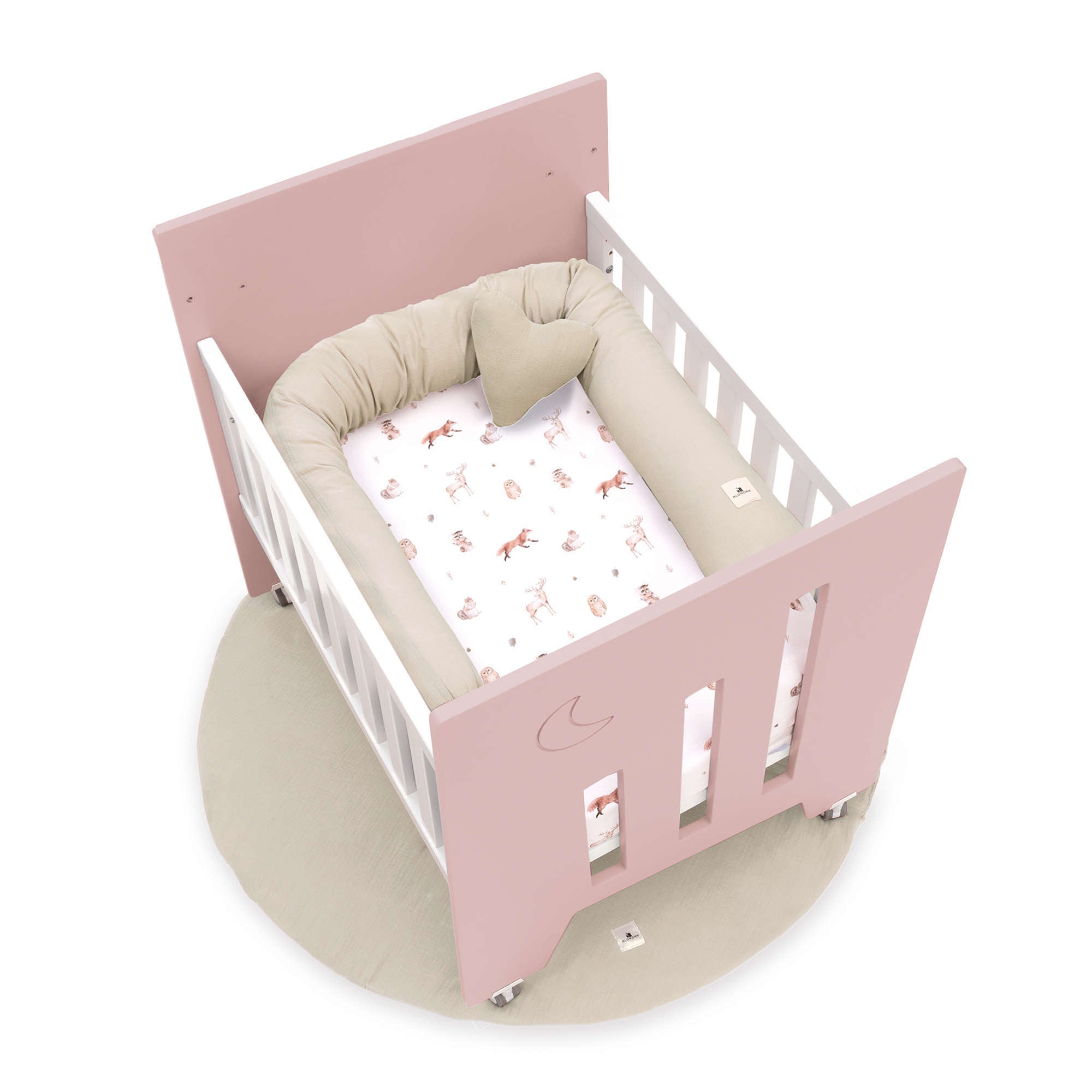 Minicuna colecho (5en1) con ruedas 60x80 cm rosa claro · Omni Uno Flamingo C181A-M7742