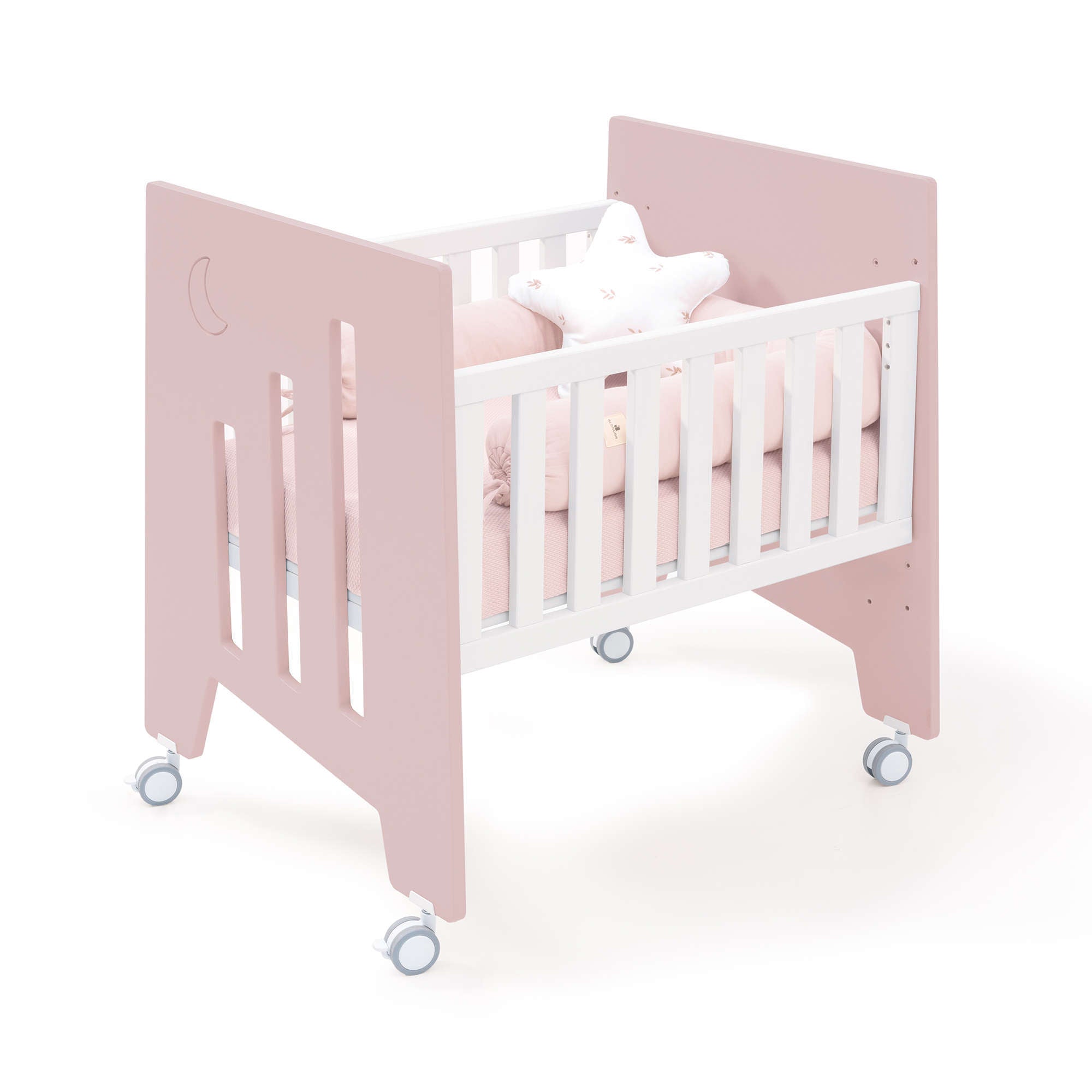 Minicuna colecho (5en1) con ruedas 60x80 cm rosa claro · Omni Uno Flamingo C181A-M7742
