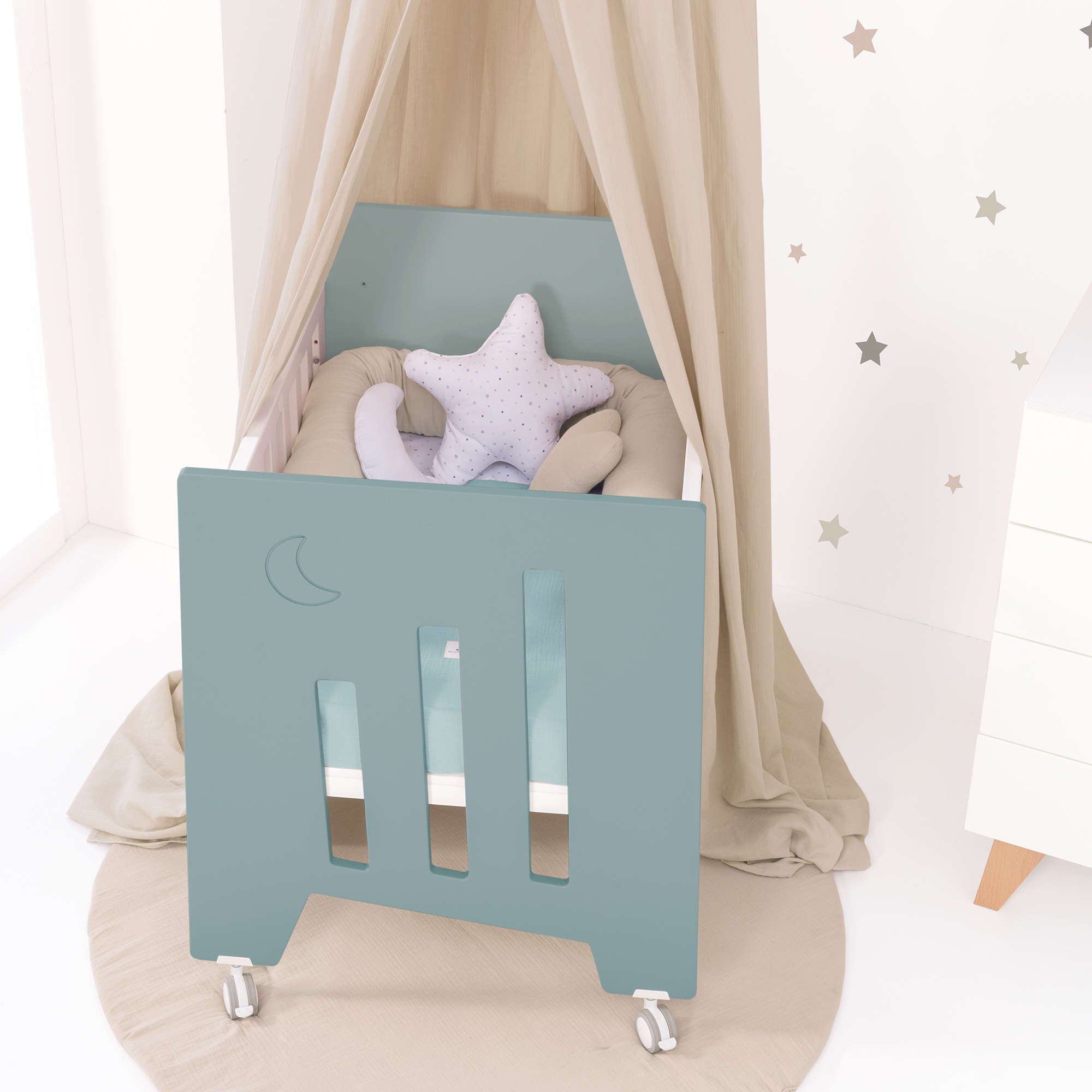 Minicuna colecho (5en1) con ruedas 60x80 cm verde eucalipto · Omni Uno Eucalyptus C181A-M7757