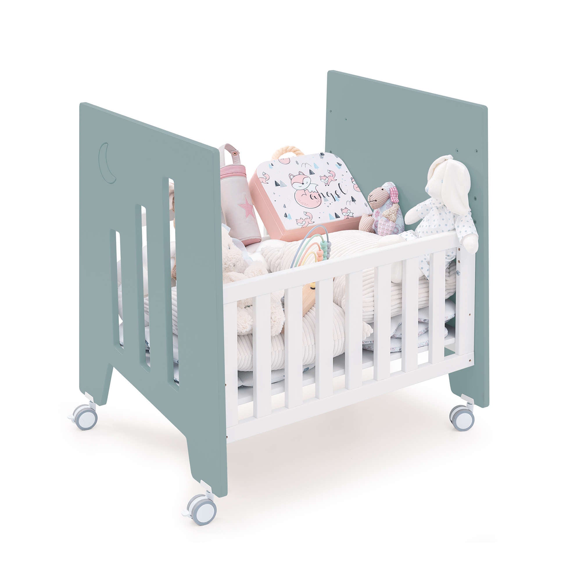 Minicuna 60x80 cm y cuna 60x120 cm (7en1) verde eucalipto · Omni Tre Eucalyptus C181T-M7757