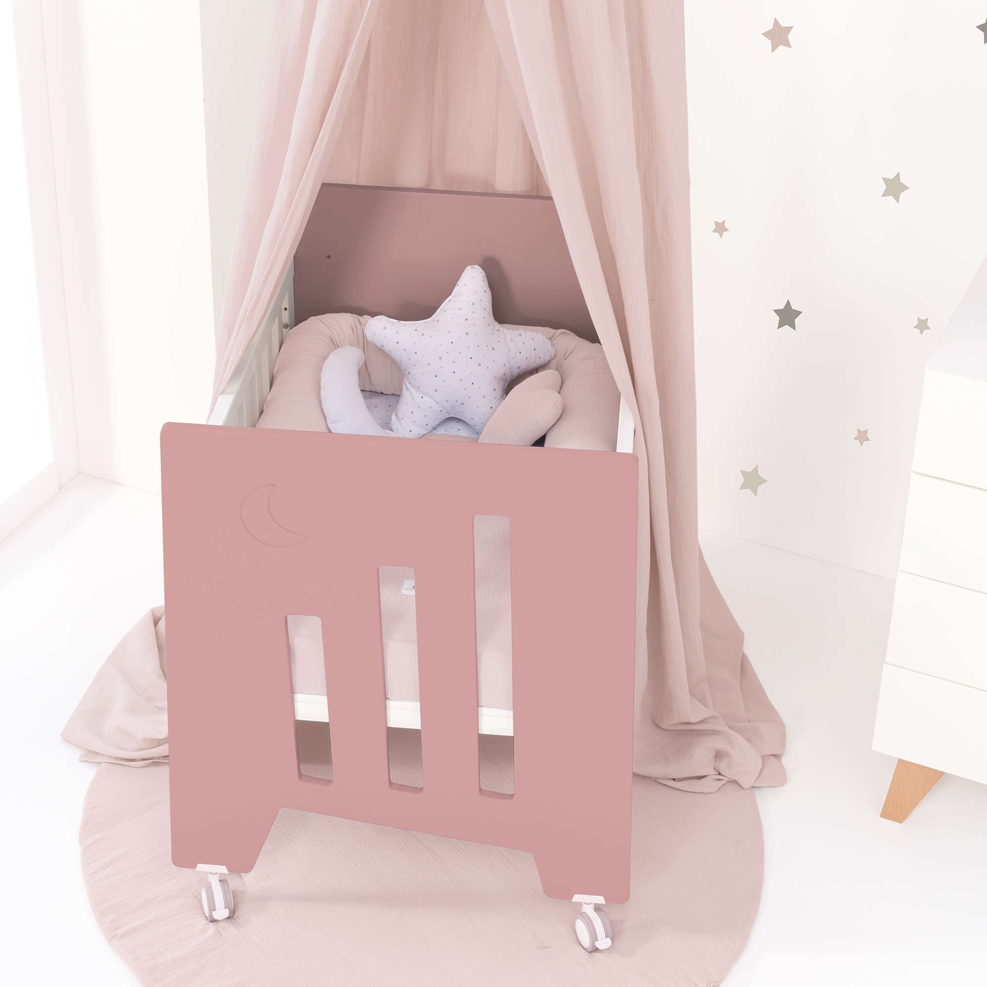 Minicuna colecho (5en1) con ruedas 60x80 cm rosa · Omni Uno Quarzo C181A-M7759
