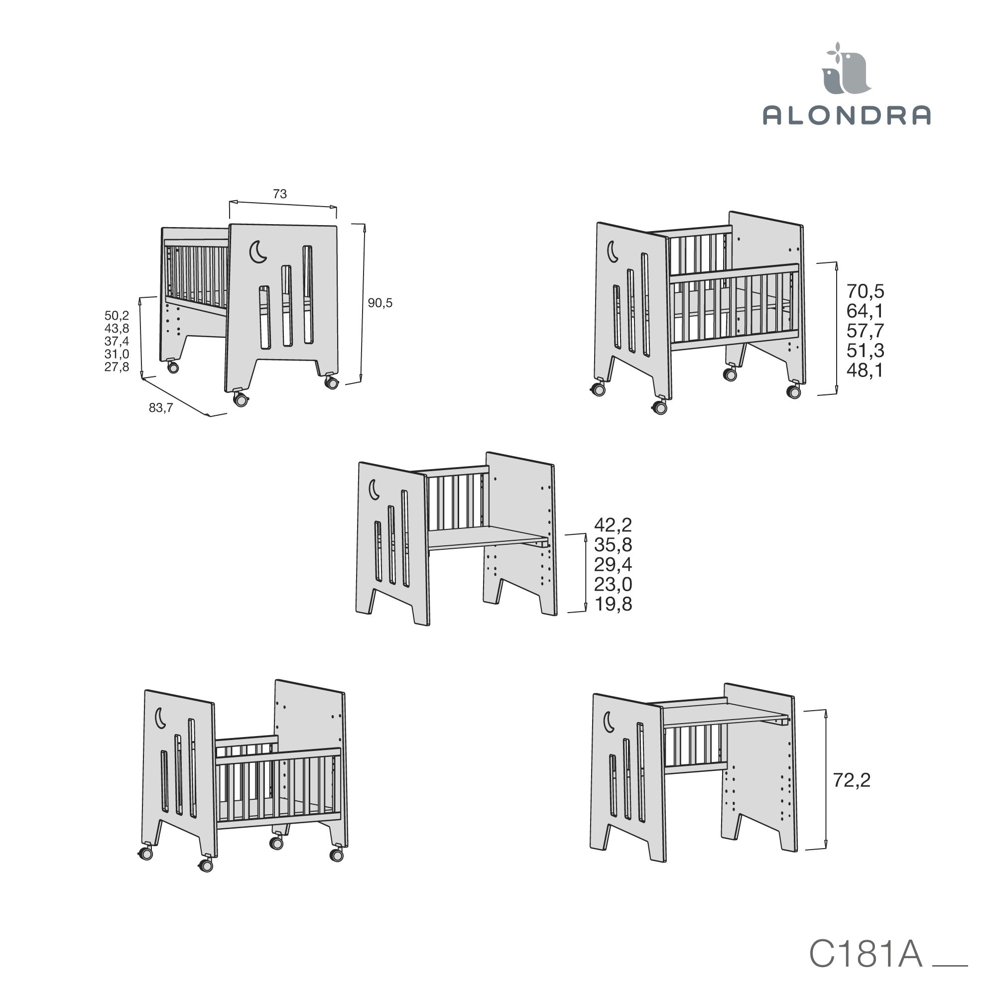 Kit conversión de cuna 60x120 cm a minicuna 60x80 cm blanco
