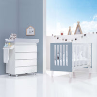 Minicuna y cuna todo en uno (7en1) blanca/azul · Nexo Tre Blu denim C187T-M7741
