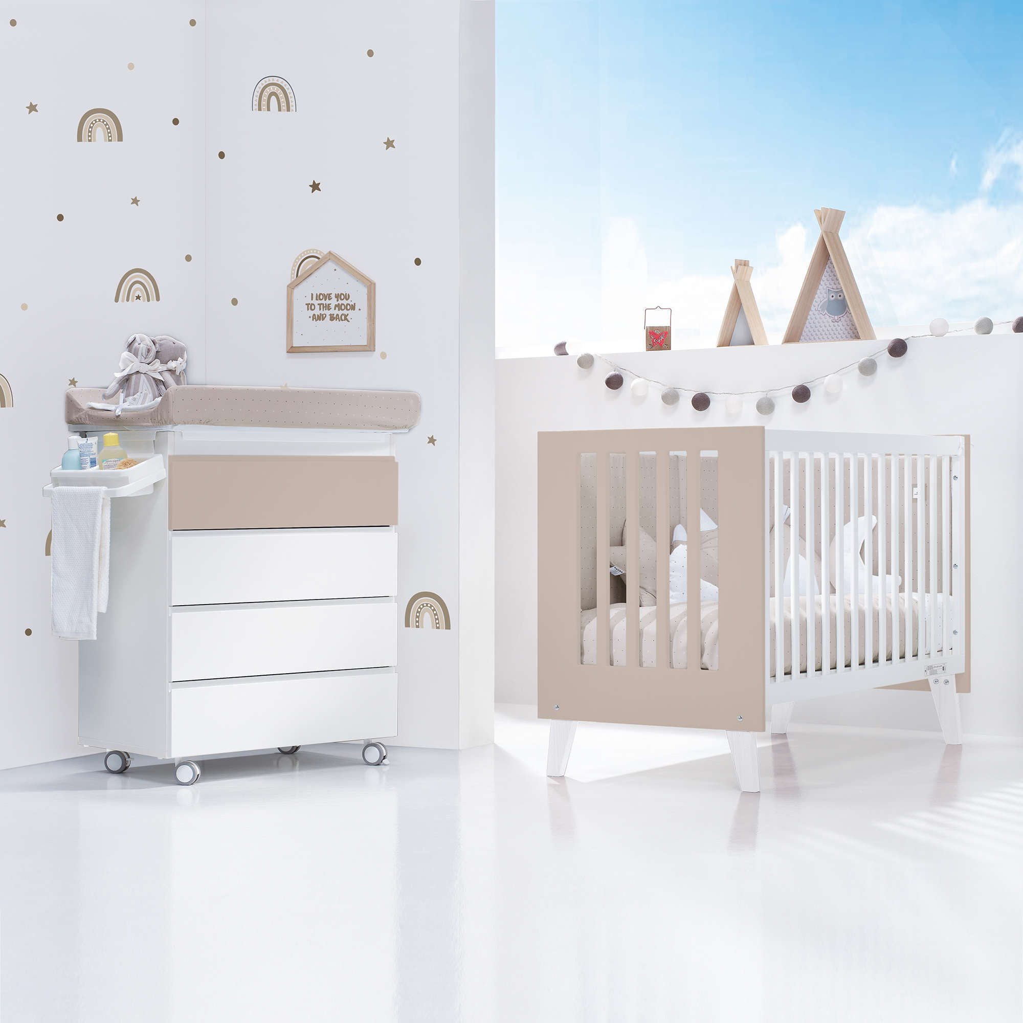 Cuna colecho 60x120 cm (4en1) blanco/beige · Nexo Due Arena C187D-M7753