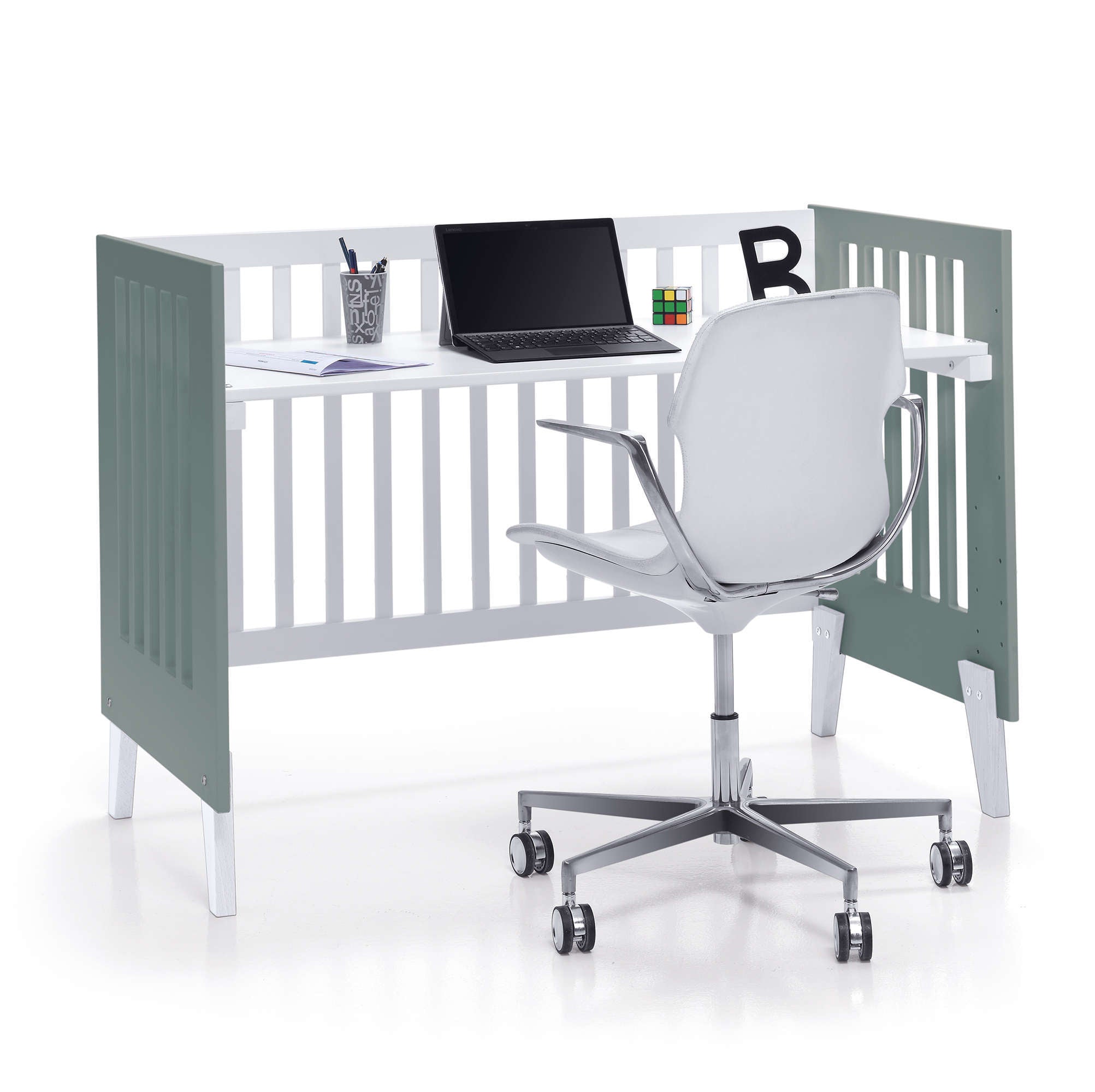Cuna colecho 60x120 cm (4en1) blanco/verde eucalipto · Nexo Due Eucalyptus C187D-M7757