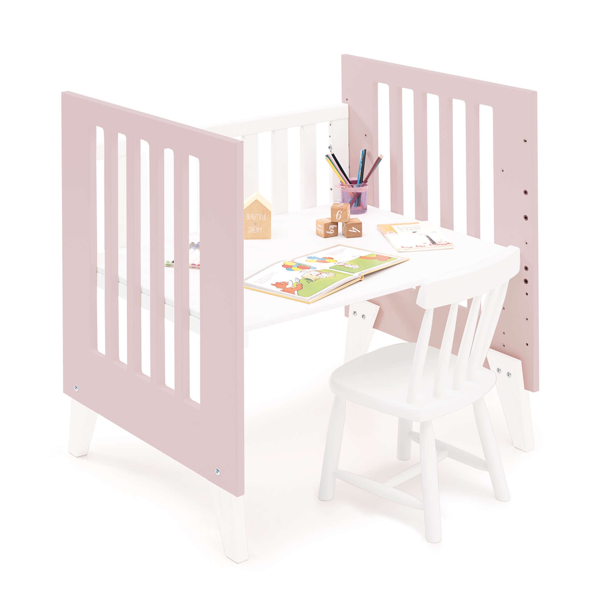 Minicuna y cuna todo en uno (7en1) blanca/rosa claro · Nexo Tre Flamingo C187T-M7742