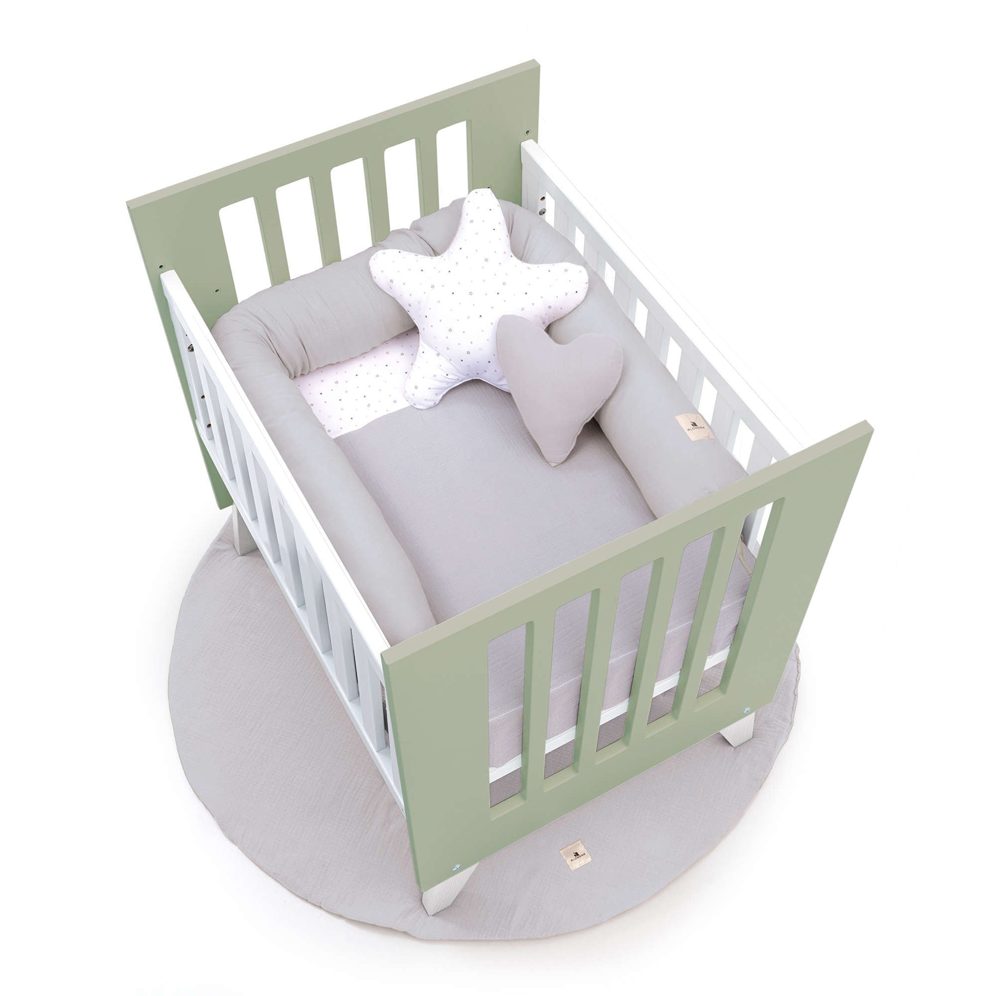 Minicuna 60x80 cm para colecho (5en1) blanca/verde-oliva · Nexo Uno Erba C187A-M7756