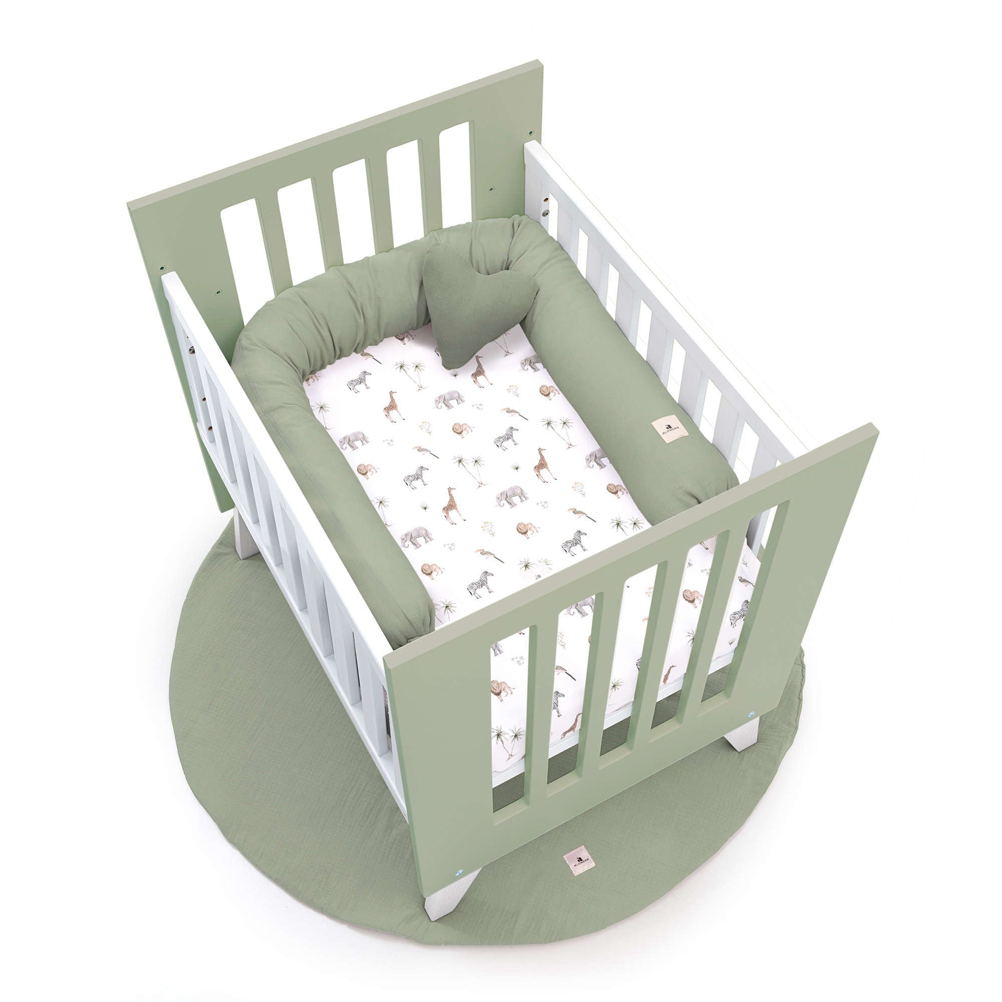 Minicuna 60x80 cm para colecho (5en1) blanca/verde-oliva · Nexo Uno Erba C187A-M7756