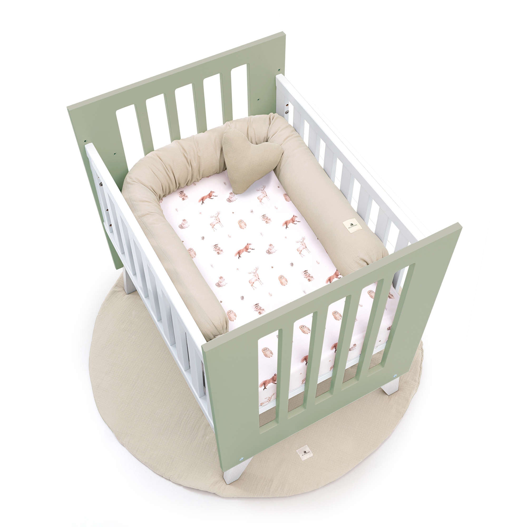 Minicuna 60x80 cm para colecho (5en1) blanca/verde-oliva · Nexo Uno Erba C187A-M7756