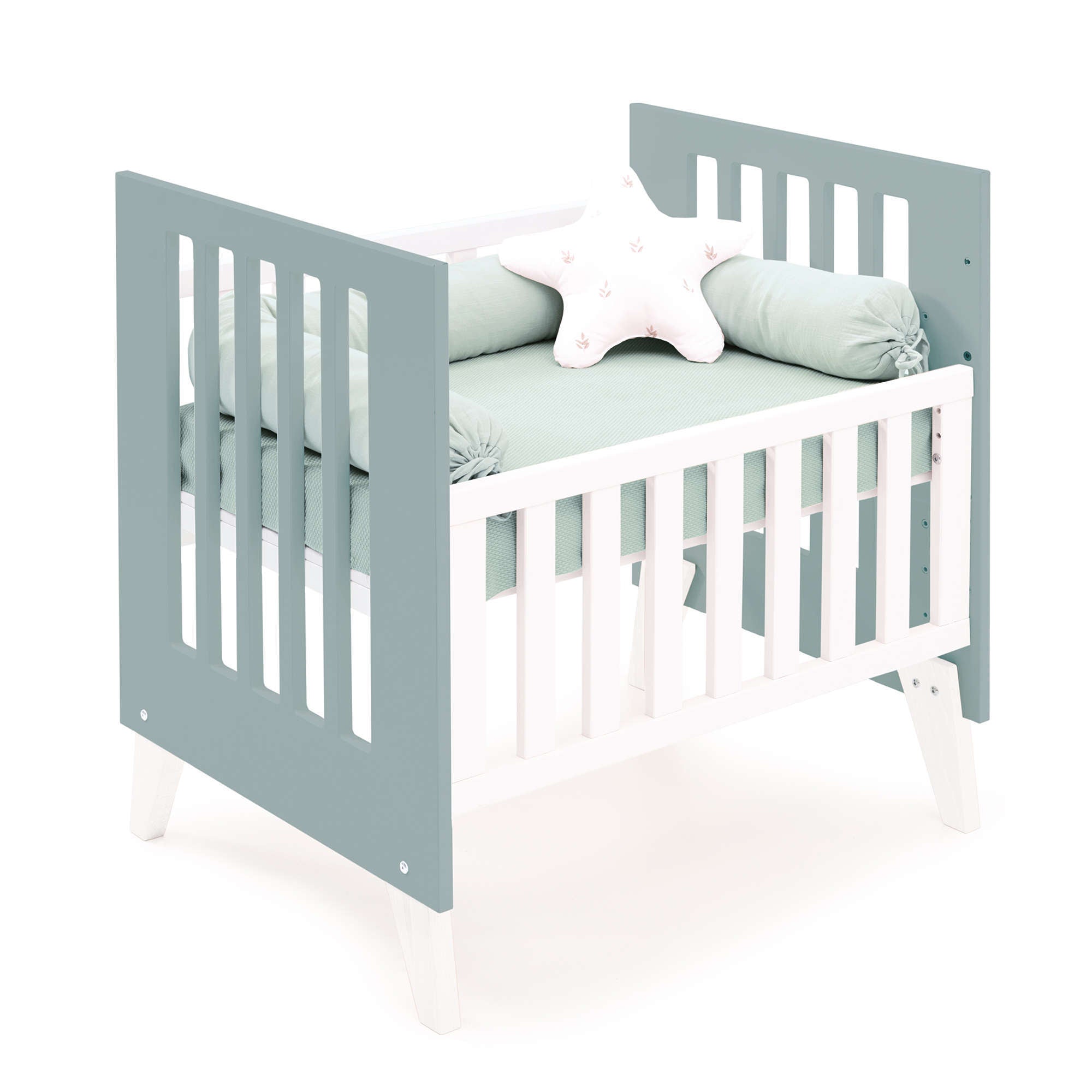 Minicuna 60x80 cm para colecho (5en1) blanca/verde eucalipto · Nexo Uno Eucalyptus C187A-M7757