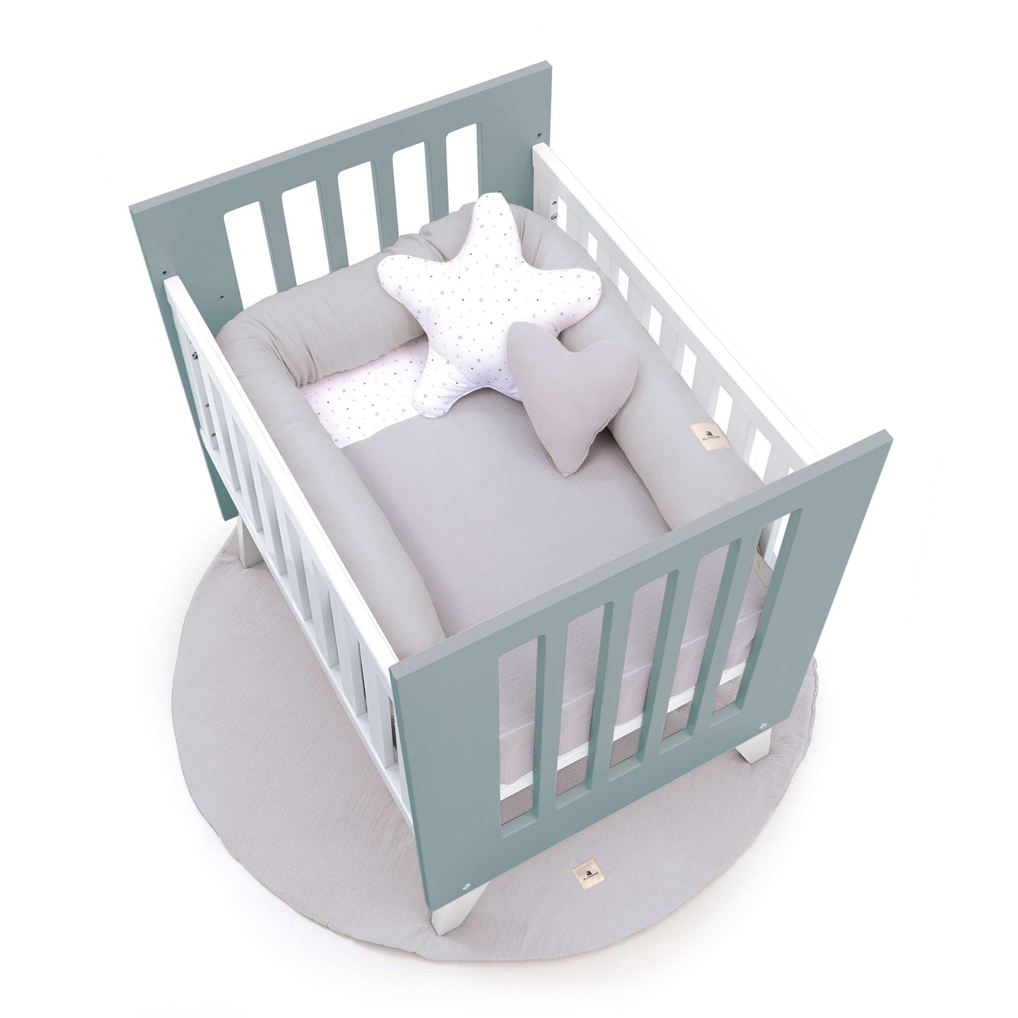 Minicuna 60x80 cm para colecho (5en1) blanca/verde eucalipto · Nexo Uno Eucalyptus C187A-M7757