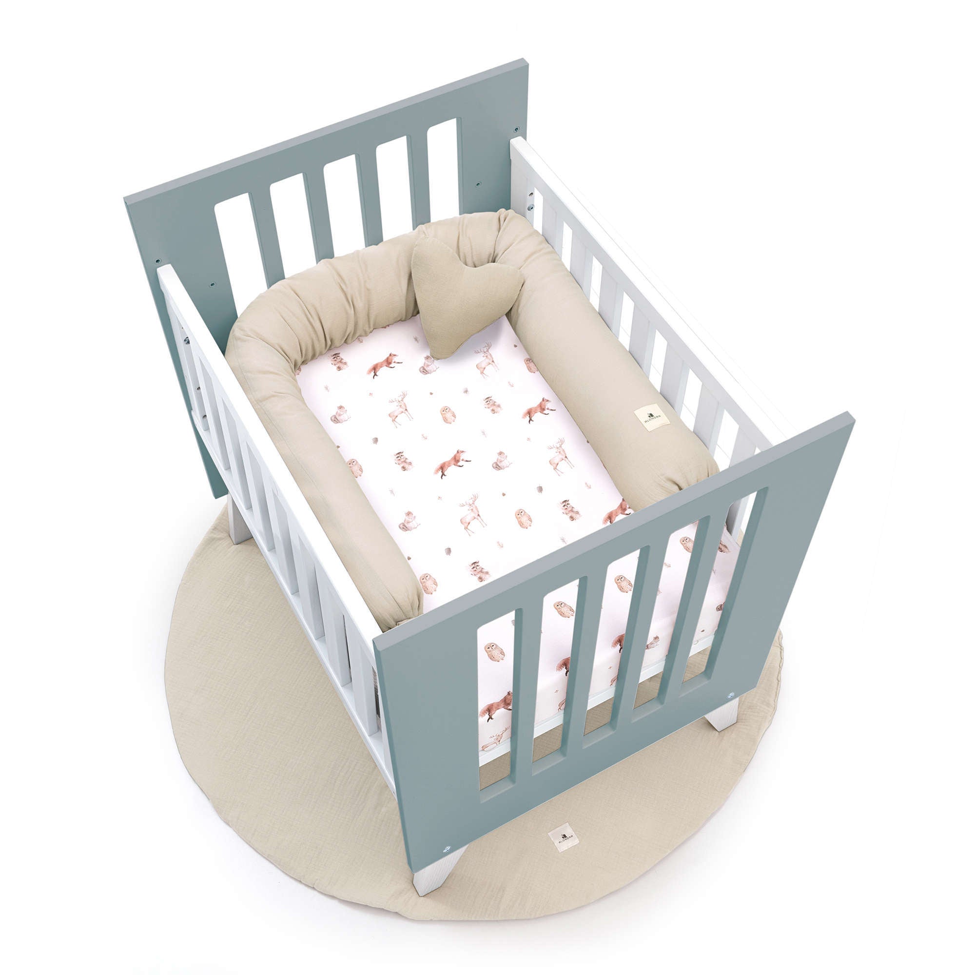 Minicuna 60x80 cm para colecho (5en1) blanca/verde eucalipto · Nexo Uno Eucalyptus C187A-M7757