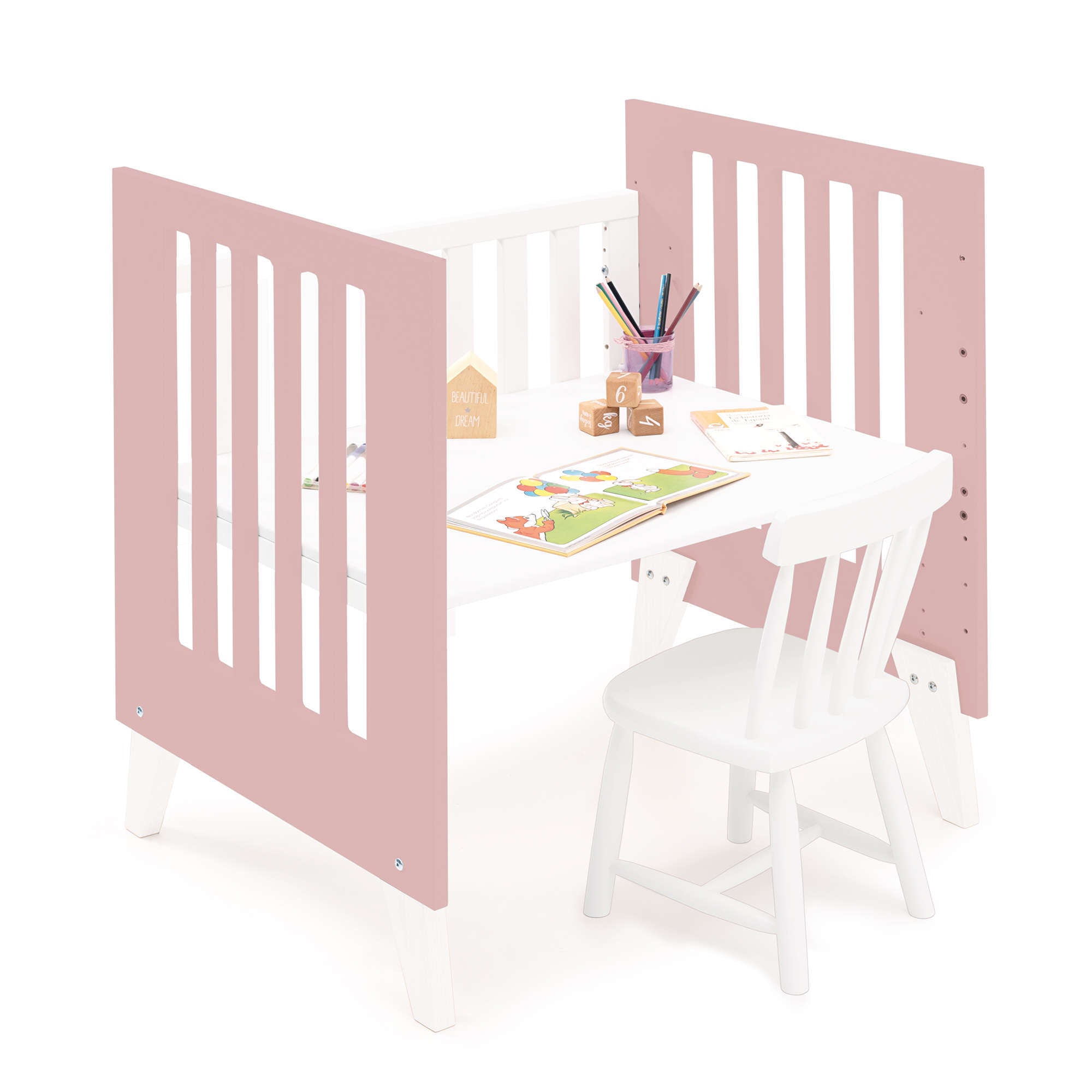 Minicuna 60x80 cm para colecho (5en1) blanca/rosa · Nexo Uno Quarzo C187A-M7759