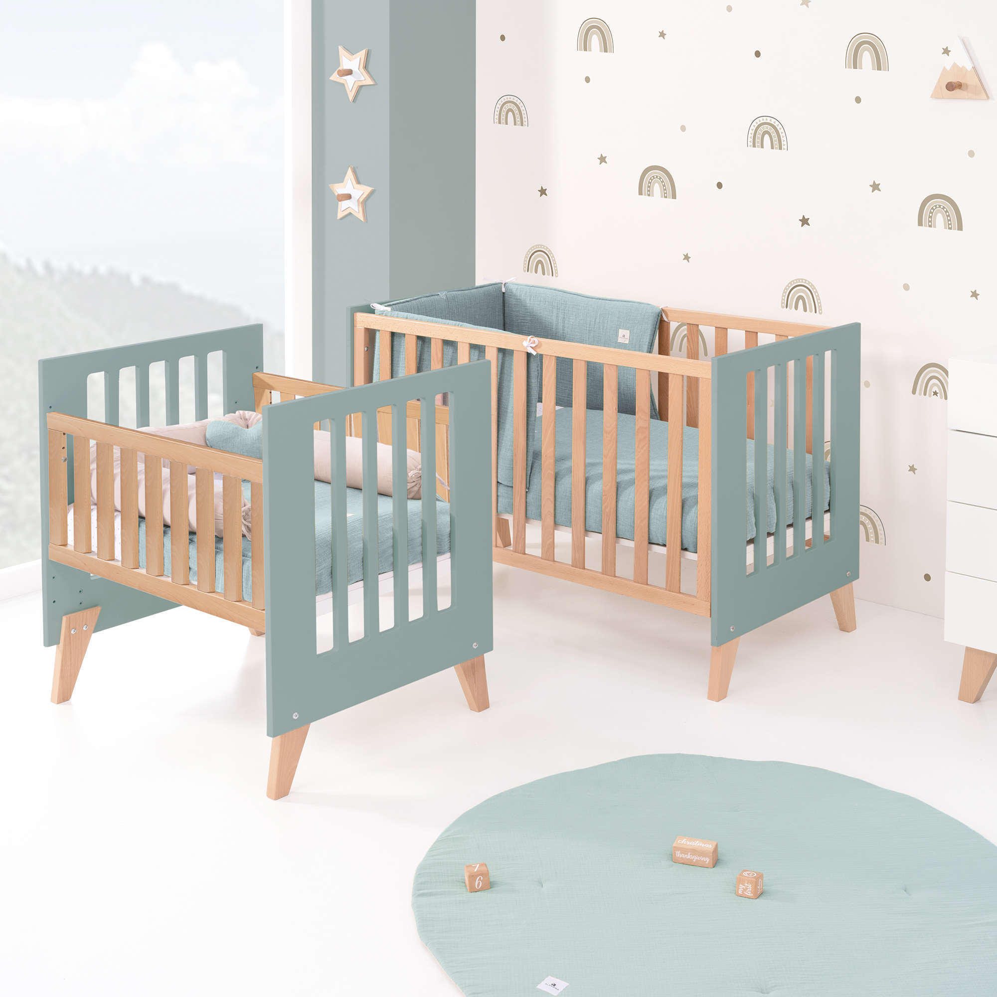 Minicuna convertible en cuna (7en1) madera/verde · Nexor Tre Eucalyptus C187RT-M5795