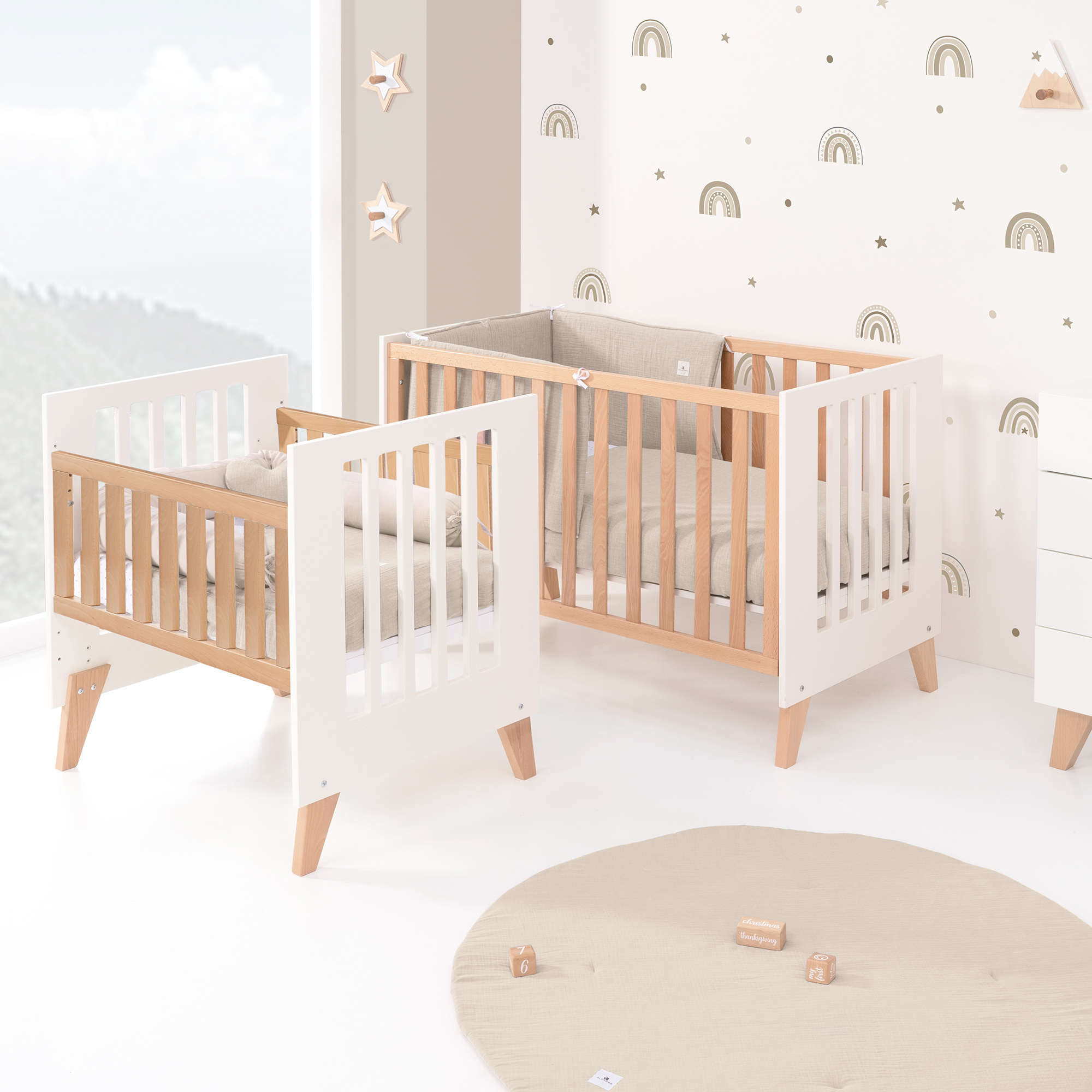 Minicuna convertible en cuna (7en1) madera/blanca · Nexor Tre White C187RT-M7795