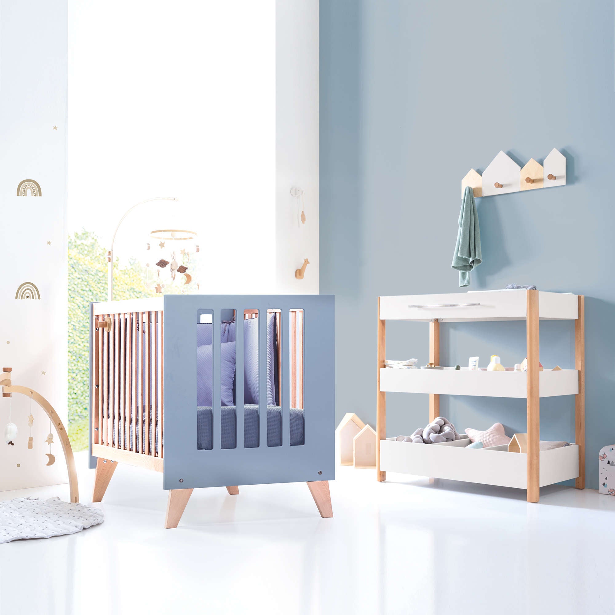 Cuna de colecho 60x120 cm (4en1) madera/celeste · Nexor Due Blue Denim
