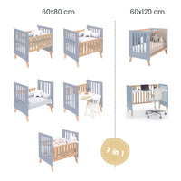 Minicuna convertible en cuna (7en1) madera/azul · Nexor Tre Blu denim C187RT-M4195