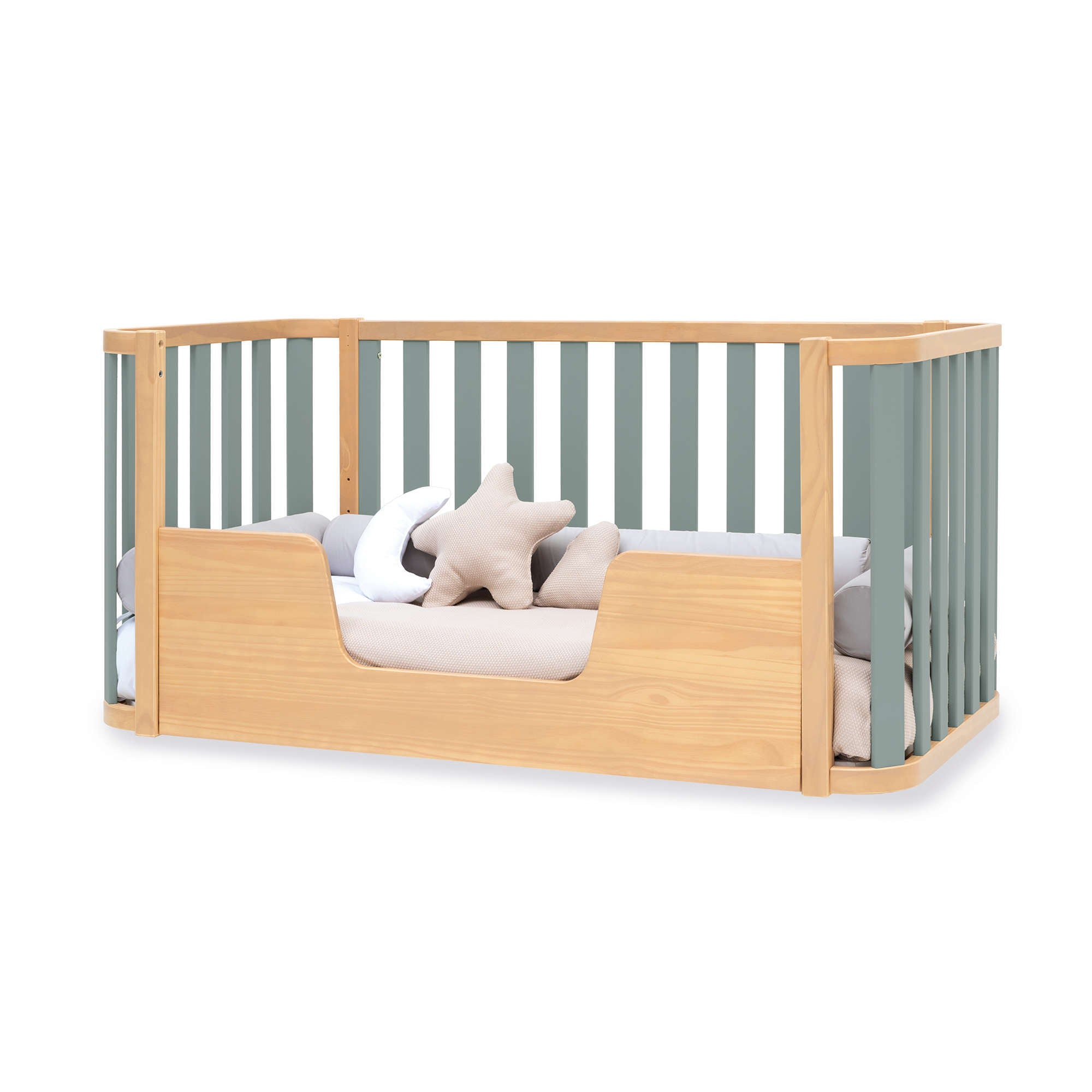 Minicuna-cuna-cama-escritorio (4en1) madera/verde · Crea Plus Tre C351-M5057