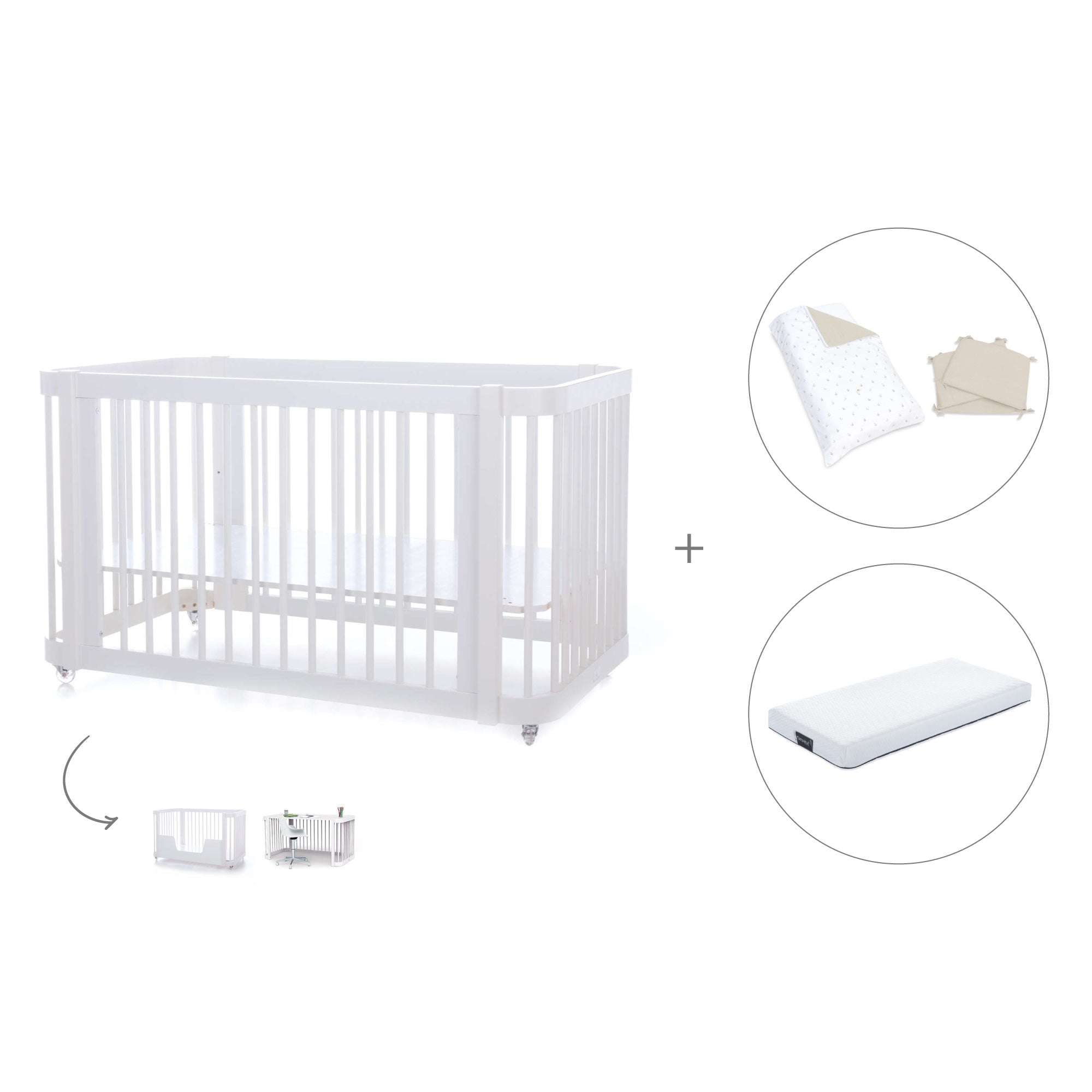 Cuna-Cama para bebé 70x140 cm (3en1) blanca · Crea Due Bianco C300-M1100