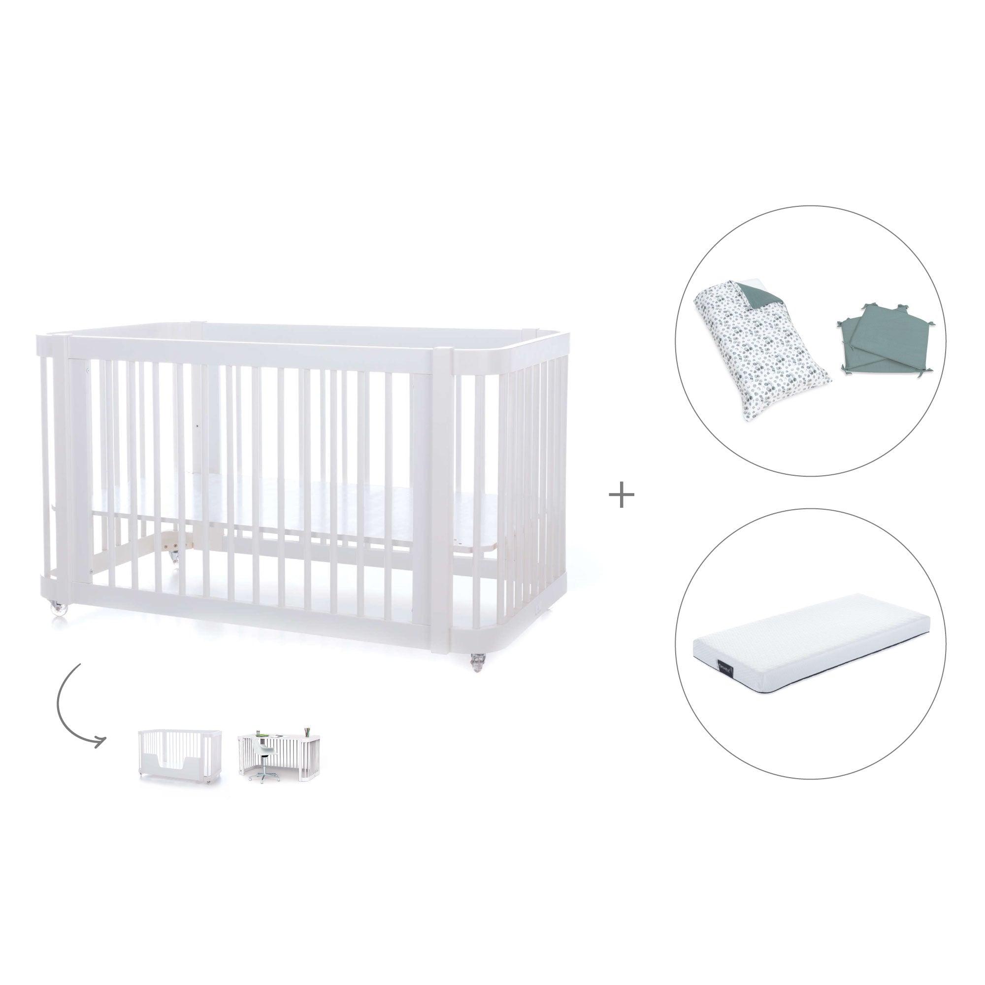 Cuna-Cama para bebé 70x140 cm (3en1) blanca · Crea Due Bianco C300-M1100