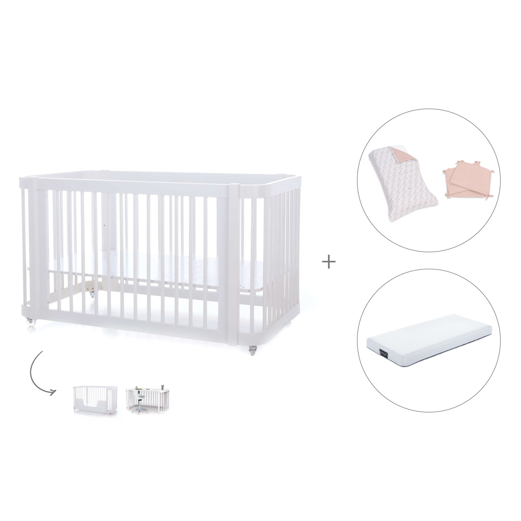 Cuna-Cama para bebé 70x140 cm (3en1) blanca · Crea Due Bianco C300-M1100