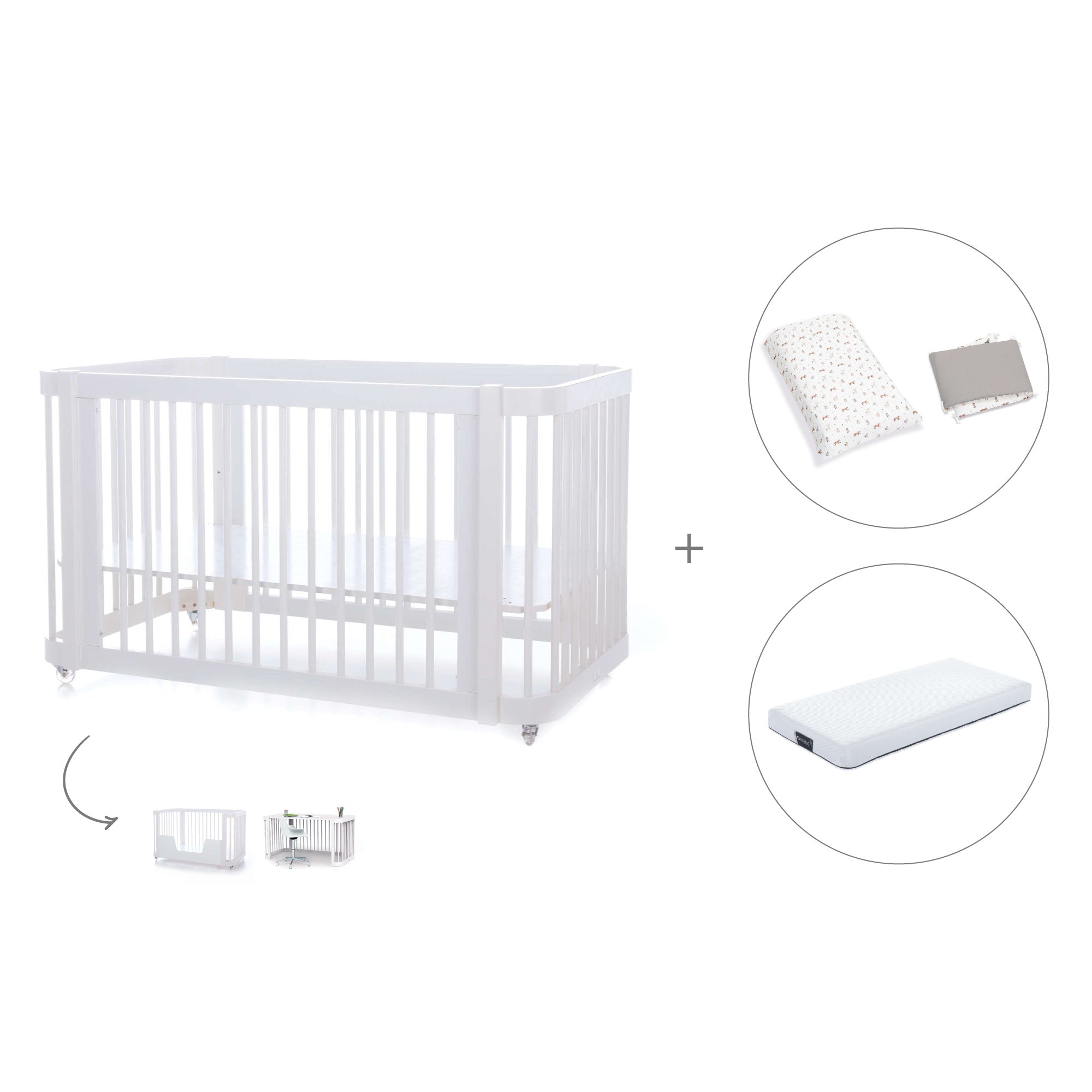 Cuna-Cama para bebé 70x140 cm (3en1) blanca · Crea Due Bianco C300-M1100