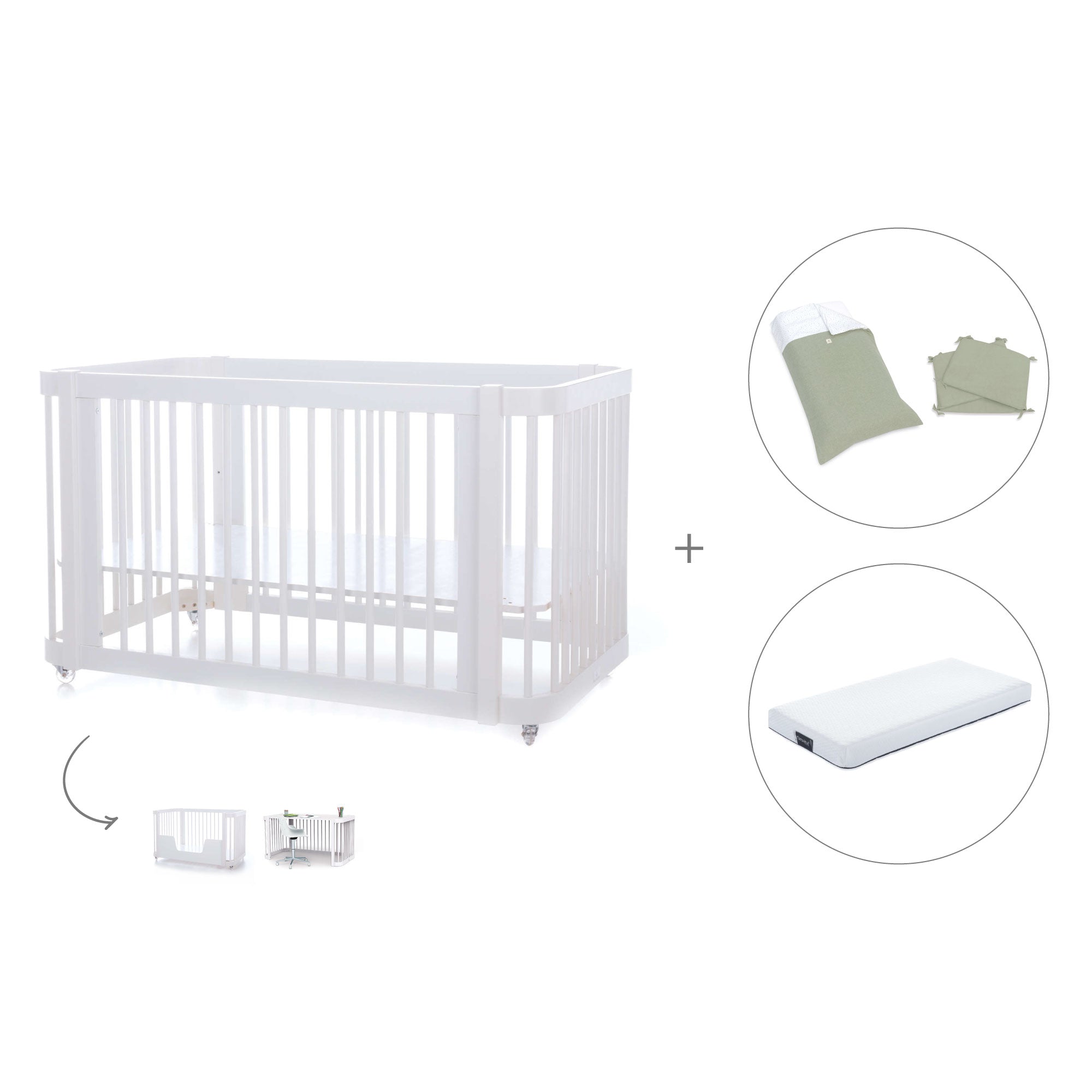 Cuna-Cama para bebé 70x140 cm (3en1) blanca · Crea Due Bianco C300-M1100