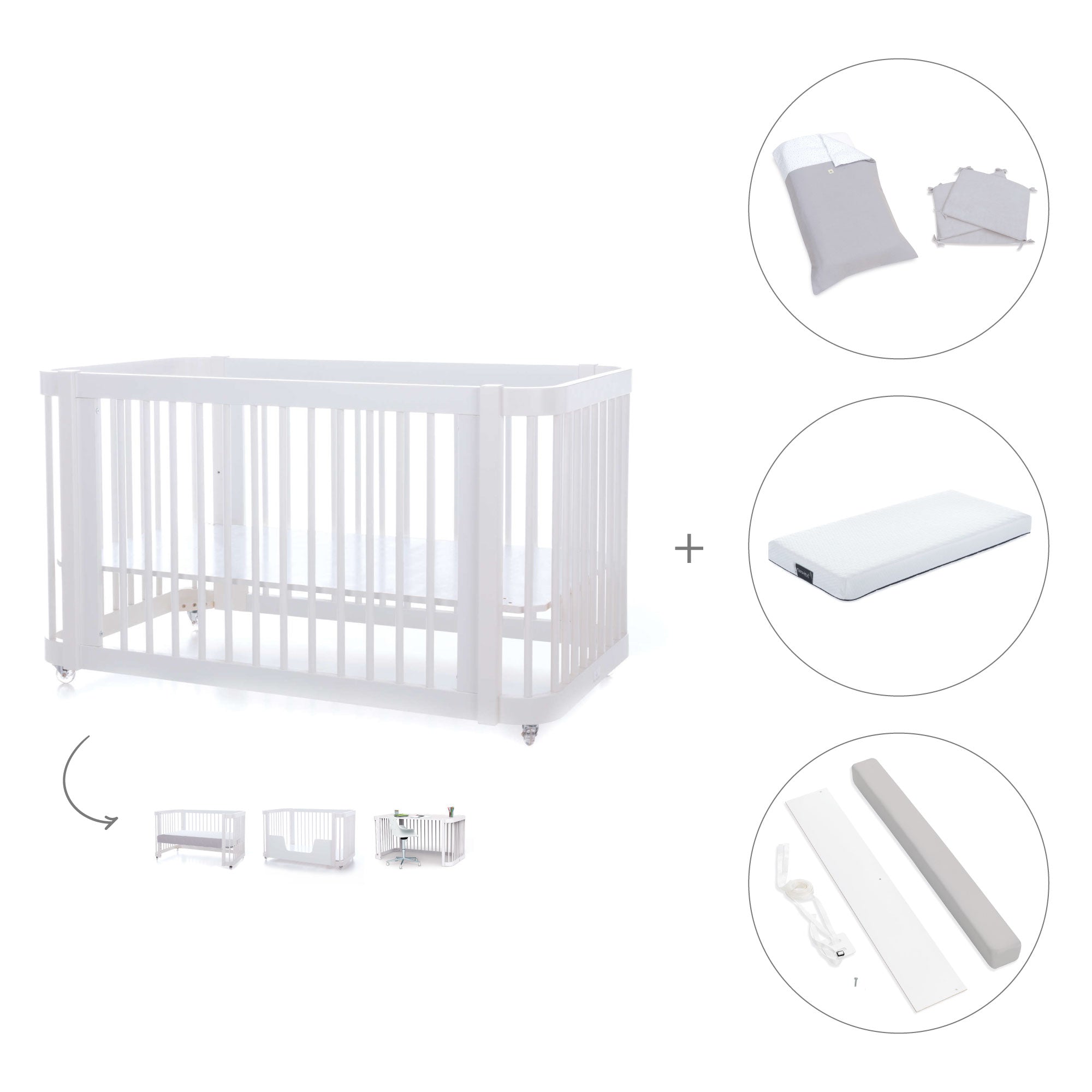 Cuna-Cama para bebé 70x140 cm (3en1) blanca · Crea Due Bianco C300-M1100