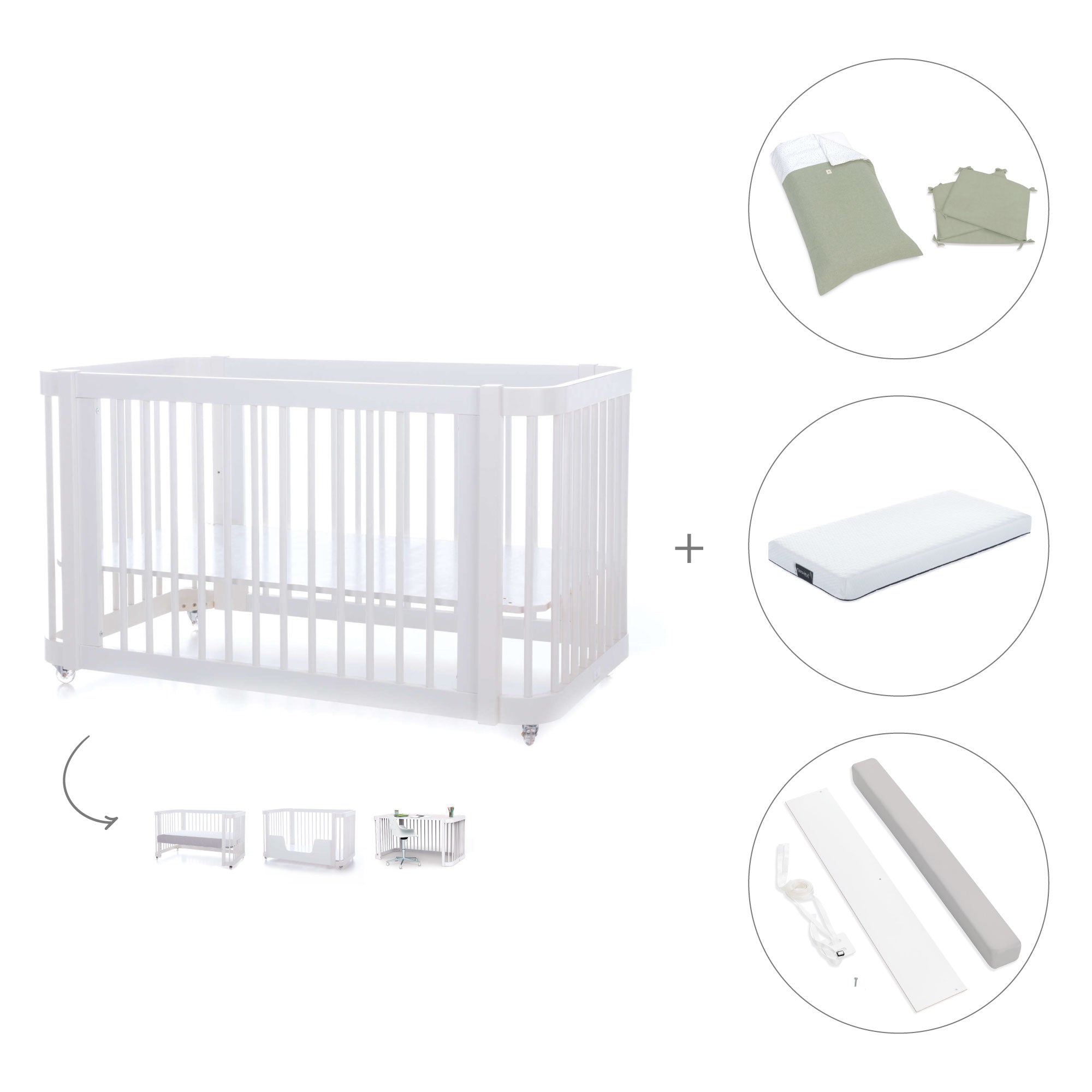 Cuna-Cama para bebé 70x140 cm (3en1) blanca · Crea Due Bianco C300-M1100