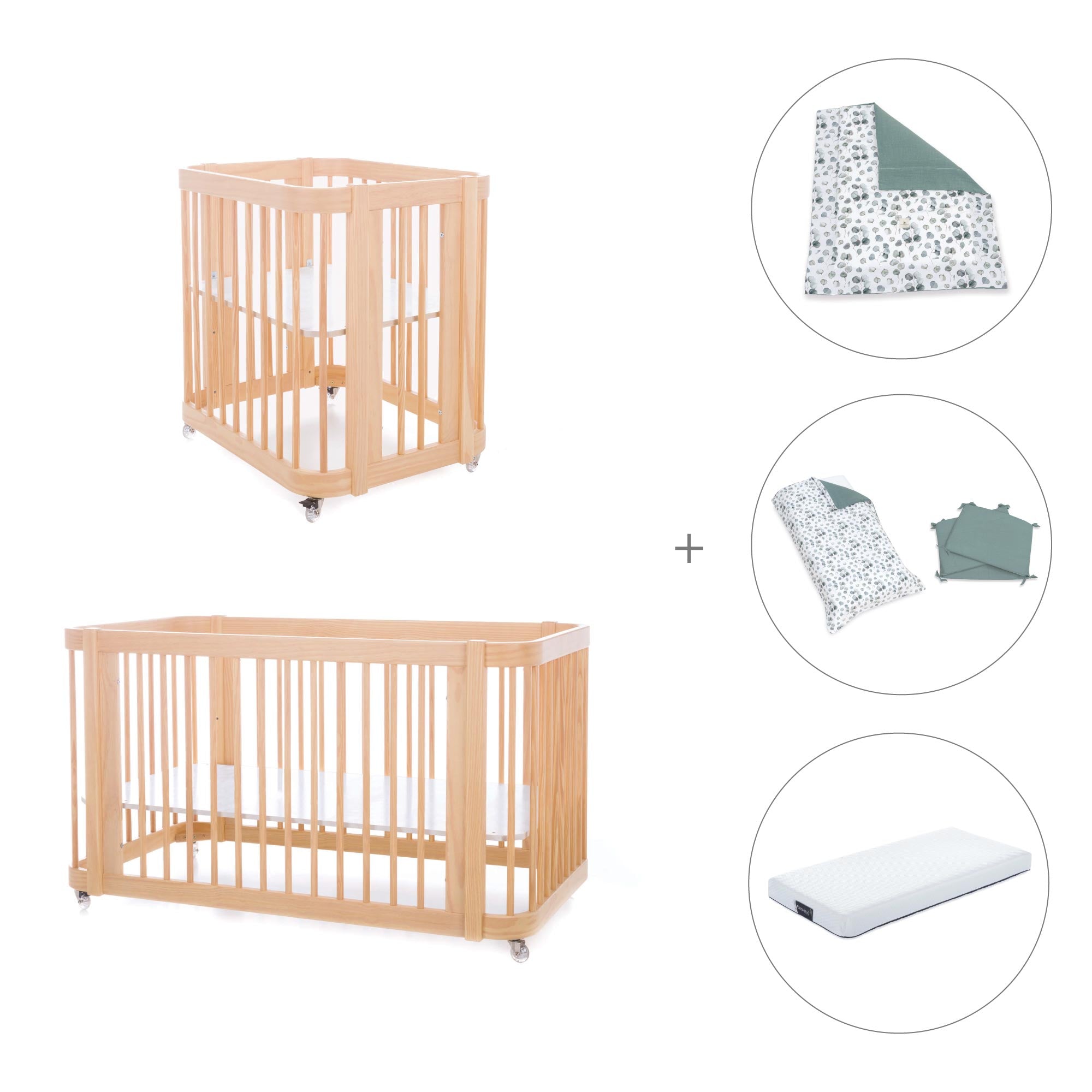 Minicuna-cuna-cama todo en uno (4en1) madera · Crea Tre Nomad C301-M5000