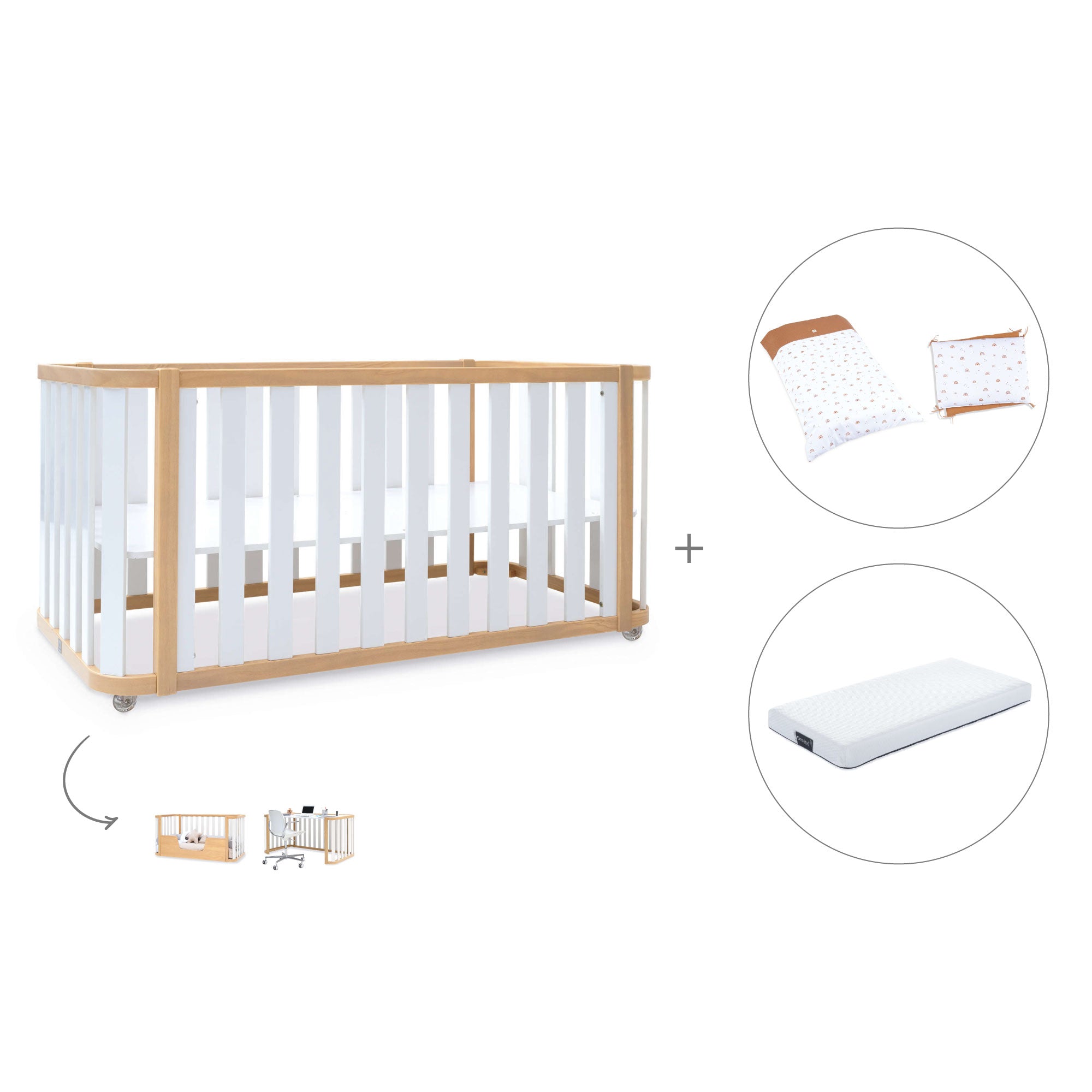Cuna-cama-escritorio 70x140 cm (3en1) madera/blanco · Crea Plus Due C350-M5011