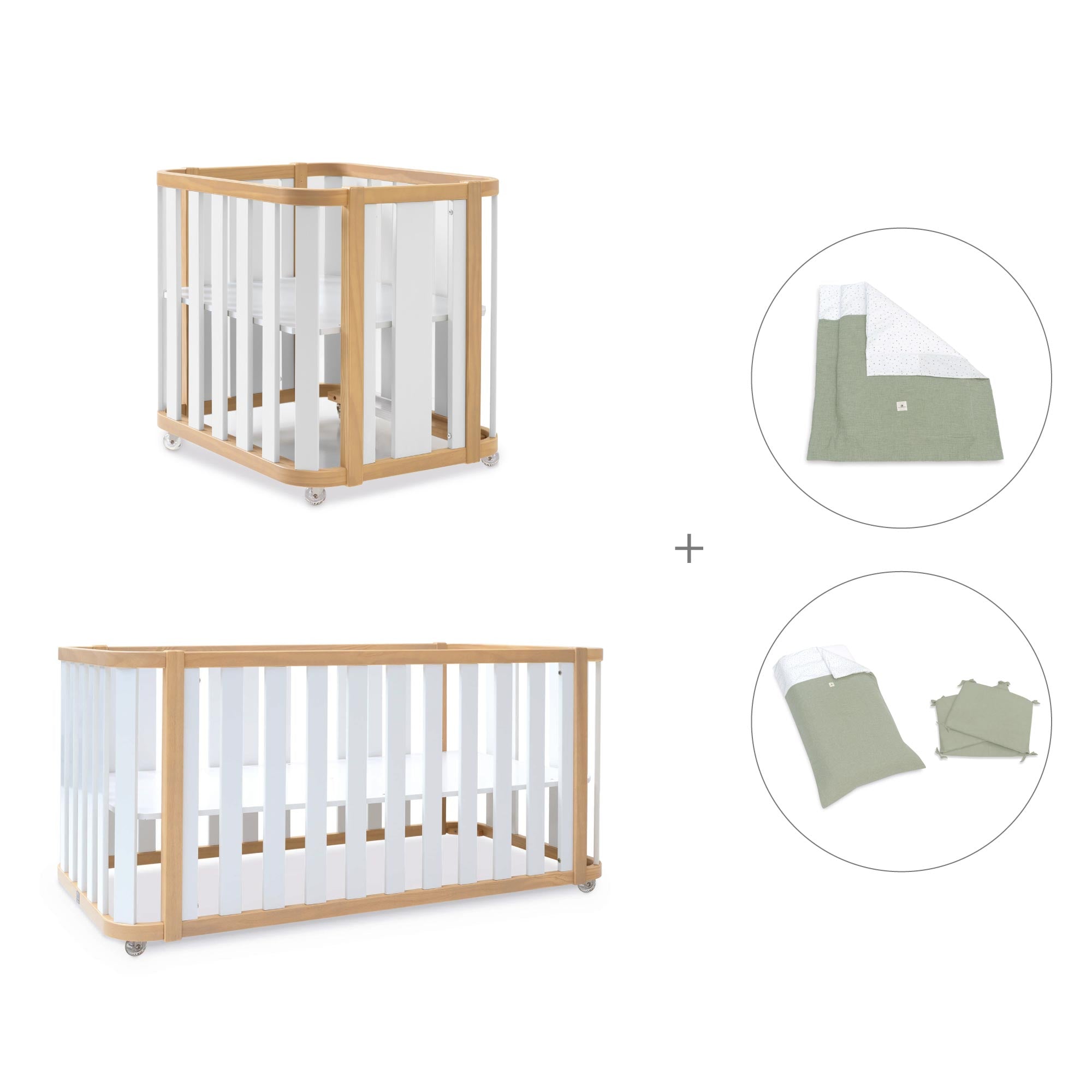 Minicuna-cuna-cama-escritorio (4en1) madera/blanco · Crea Plus Tre C351-M5011