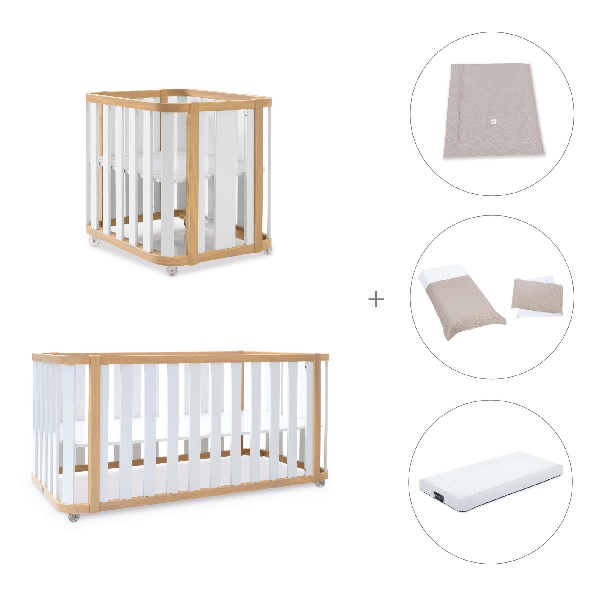Minicuna-cuna-cama-escritorio (4en1) madera/blanco · Crea Plus Tre C351-M5011