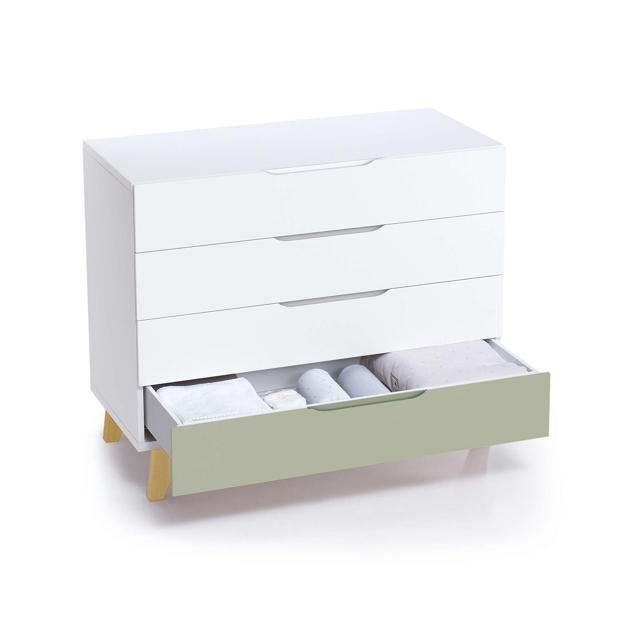 Cómoda bebé (4 cajones) con patas de madera · Nomad D247R