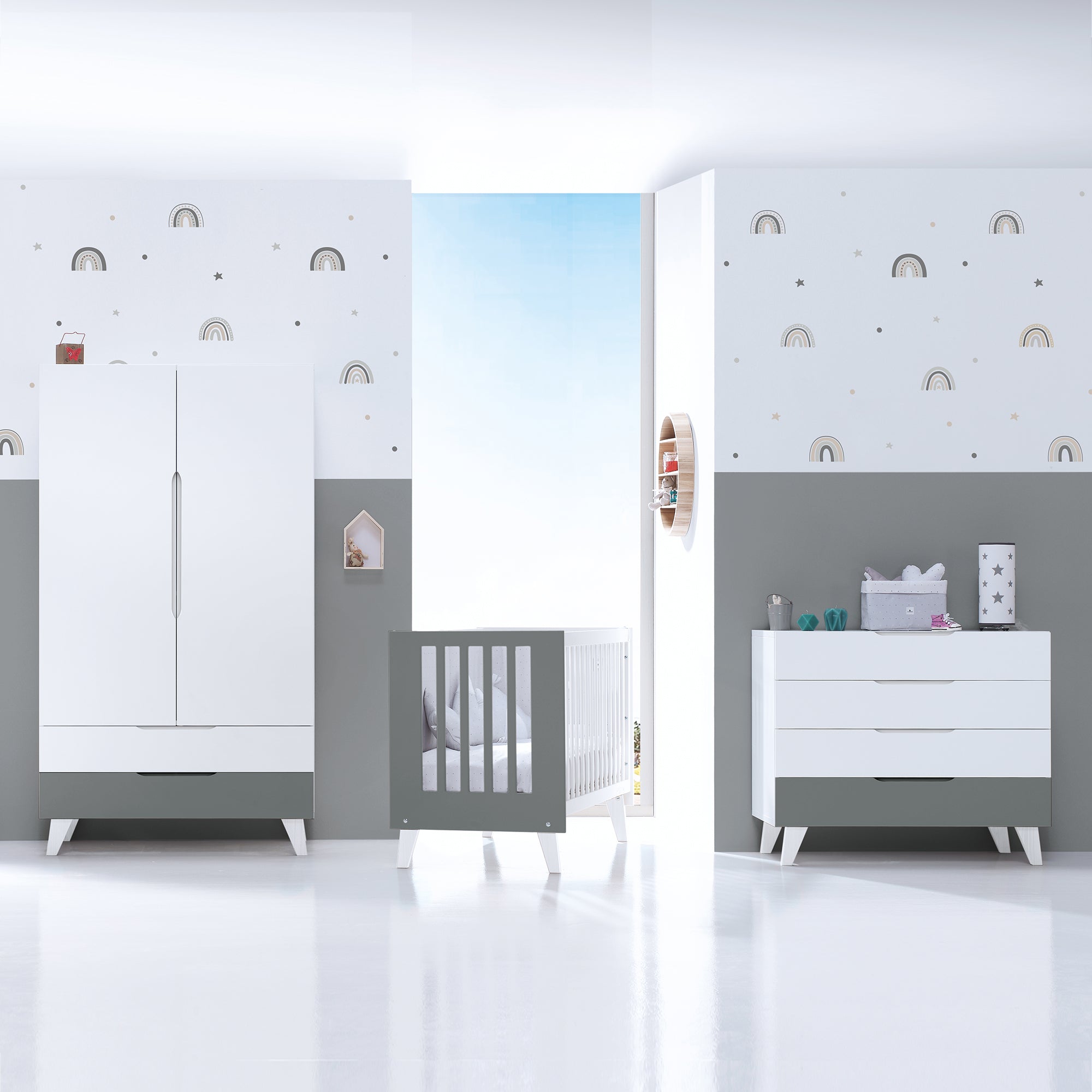 Habitación infantil bebés blanco y gris antracita · Style Antracita