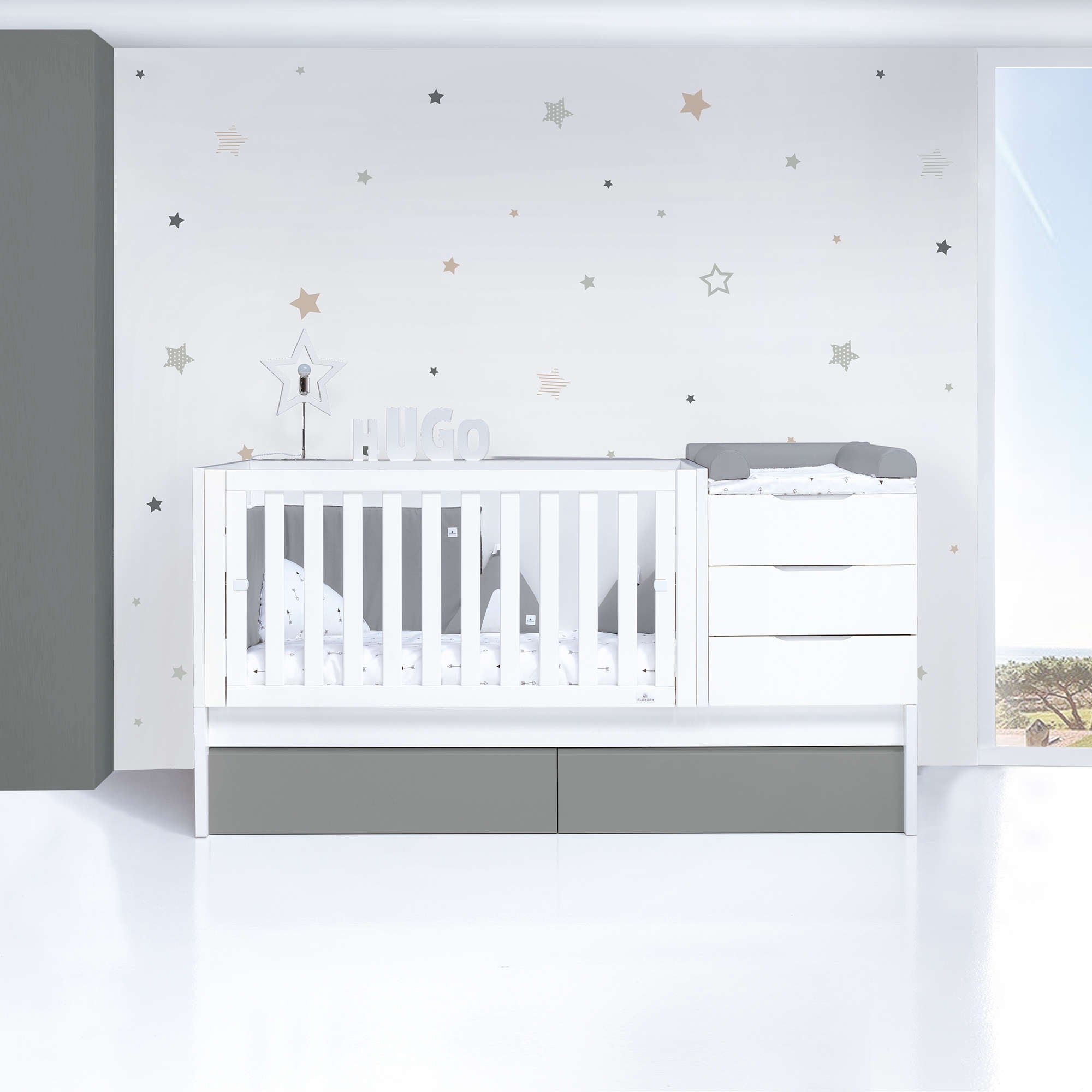 Cuna convertible 70x140 cm blanca/antracita · Sero More Antracita K546-M7758