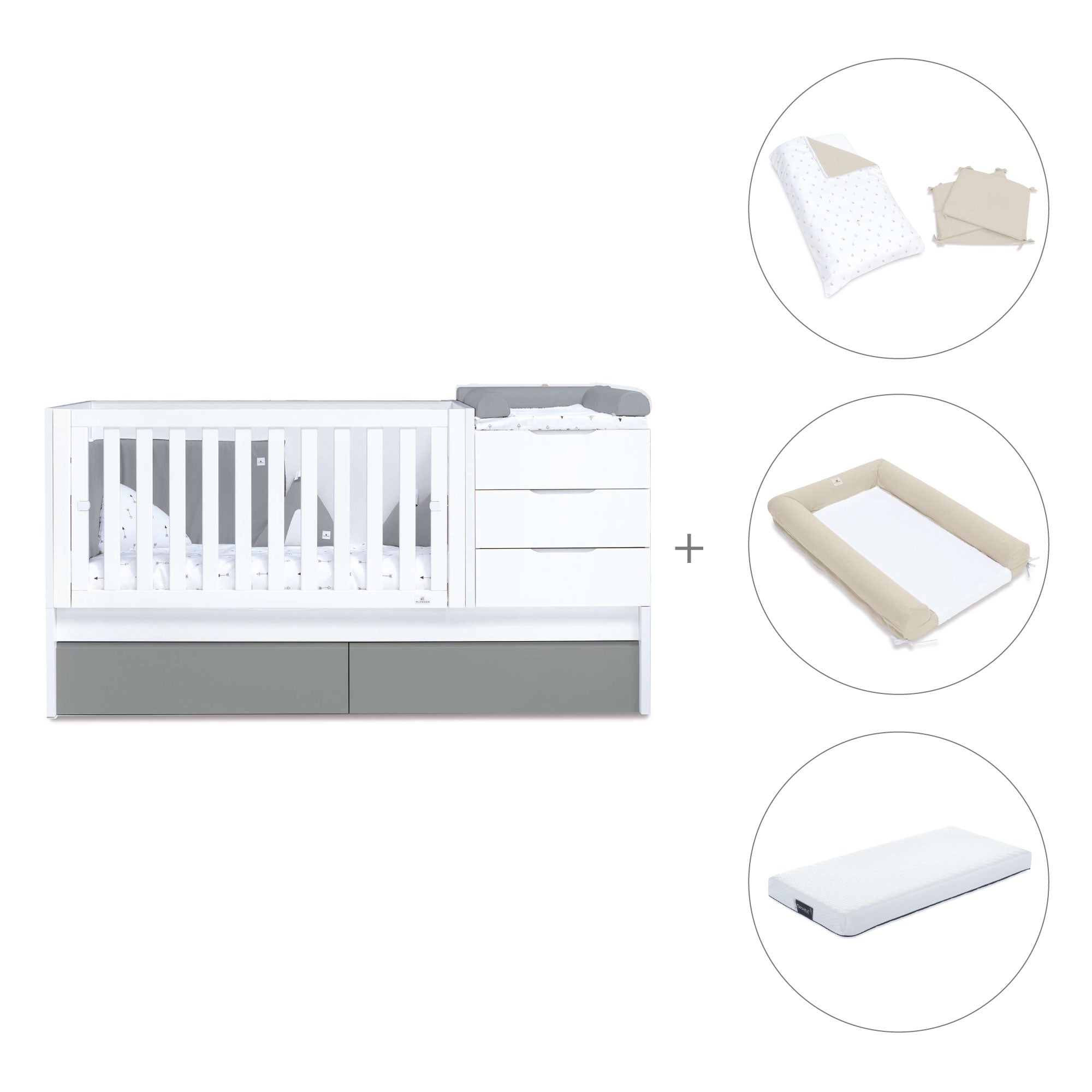 Cuna convertible 70x140 cm blanca/antracita · Sero More Antracita K546-M7758
