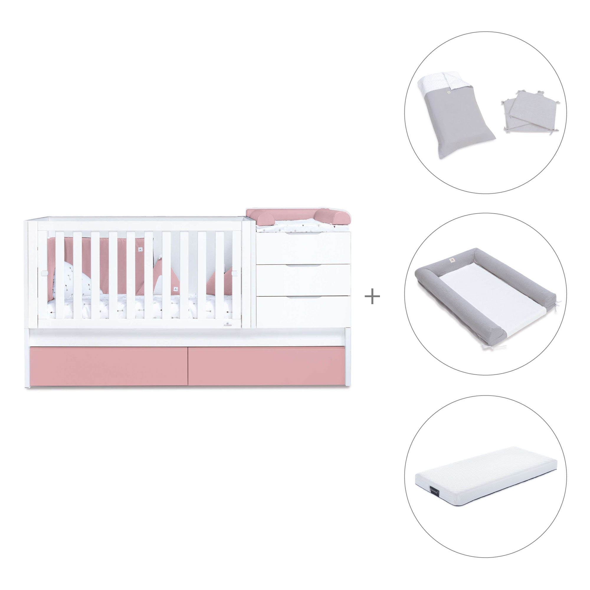 Cuna convertible 70x140 cm blanca/rosa · Sero More Quarzo K546-M7759