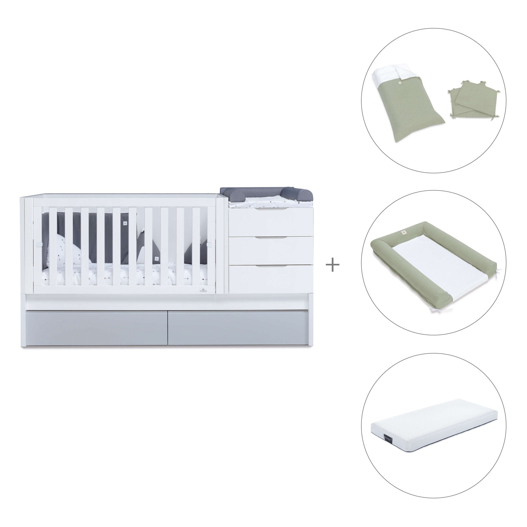 Cuna convertible 70x140 cm blanca/gris · Sero More K546-M7778