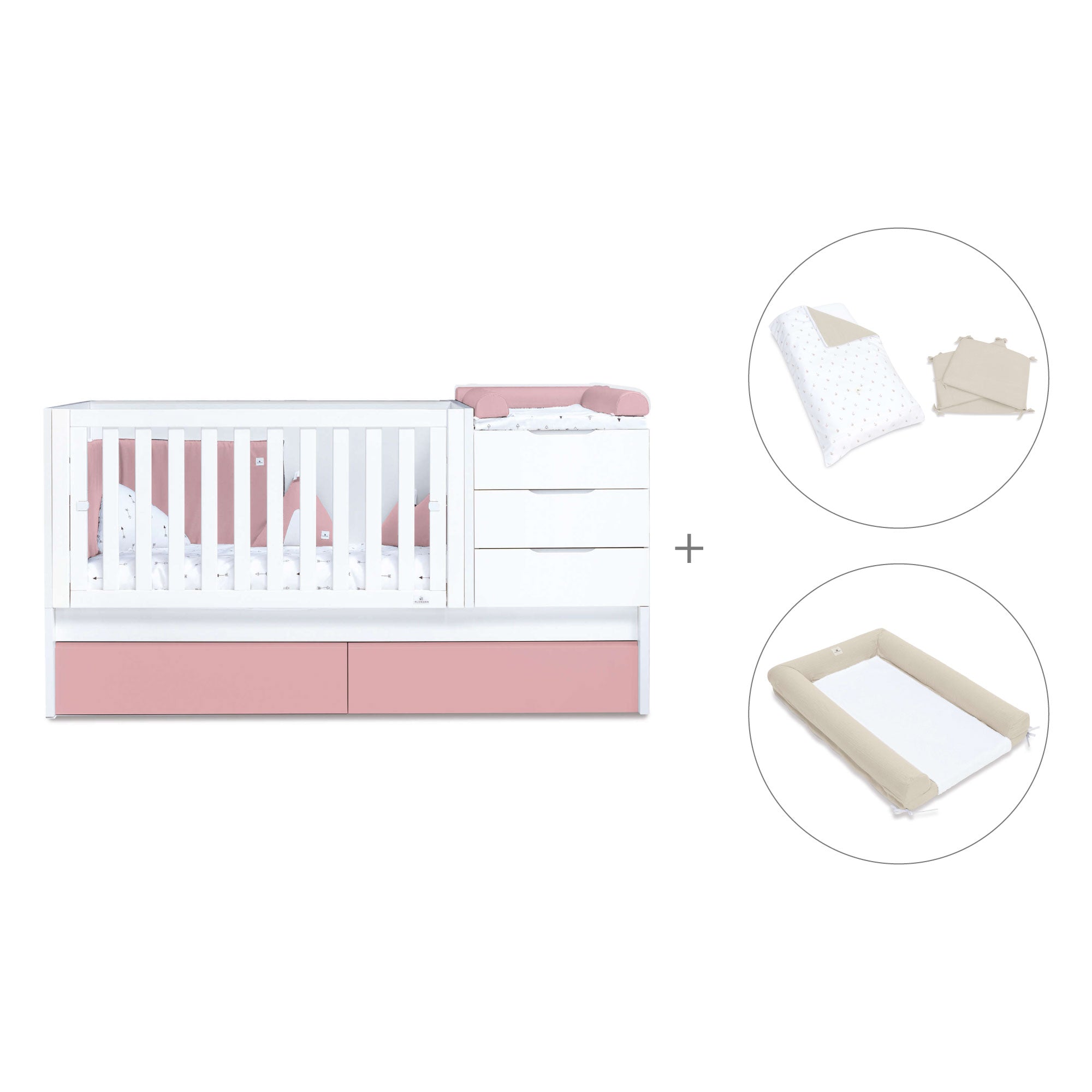 Cuna convertible 70x140 cm blanca/rosa · Sero More Quarzo K546-M7759
