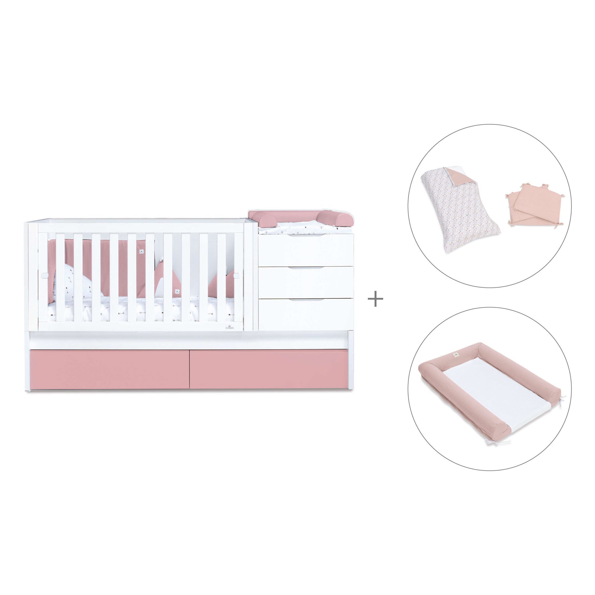 Cuna convertible 70x140 cm blanca/rosa · Sero More Quarzo K546-M7759