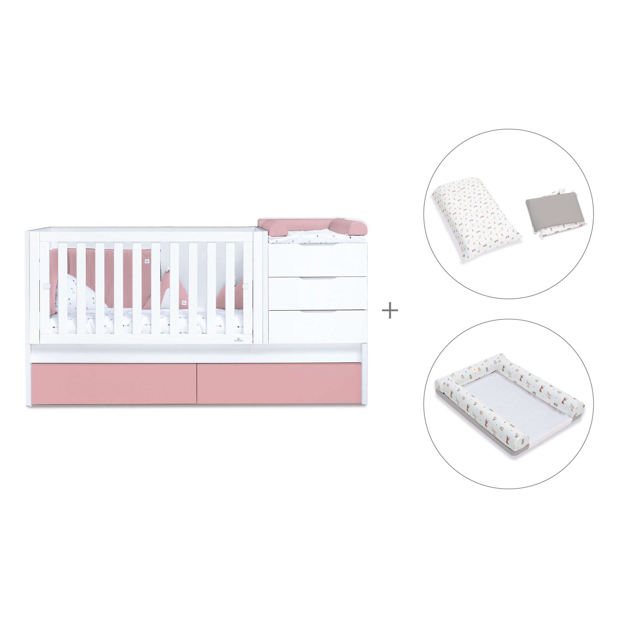 Cuna convertible 70x140 cm blanca/rosa · Sero More Quarzo K546-M7759